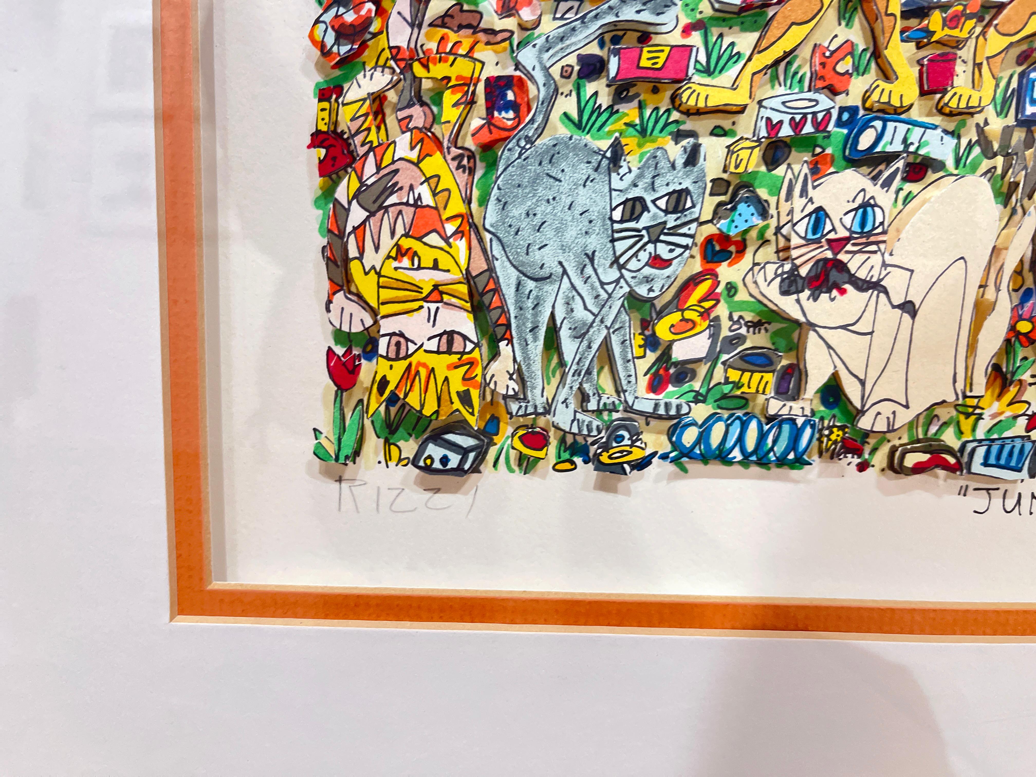 Jukyard Cats - James Rizzi - Pop Art 3D Color Lithograph For Sale 4