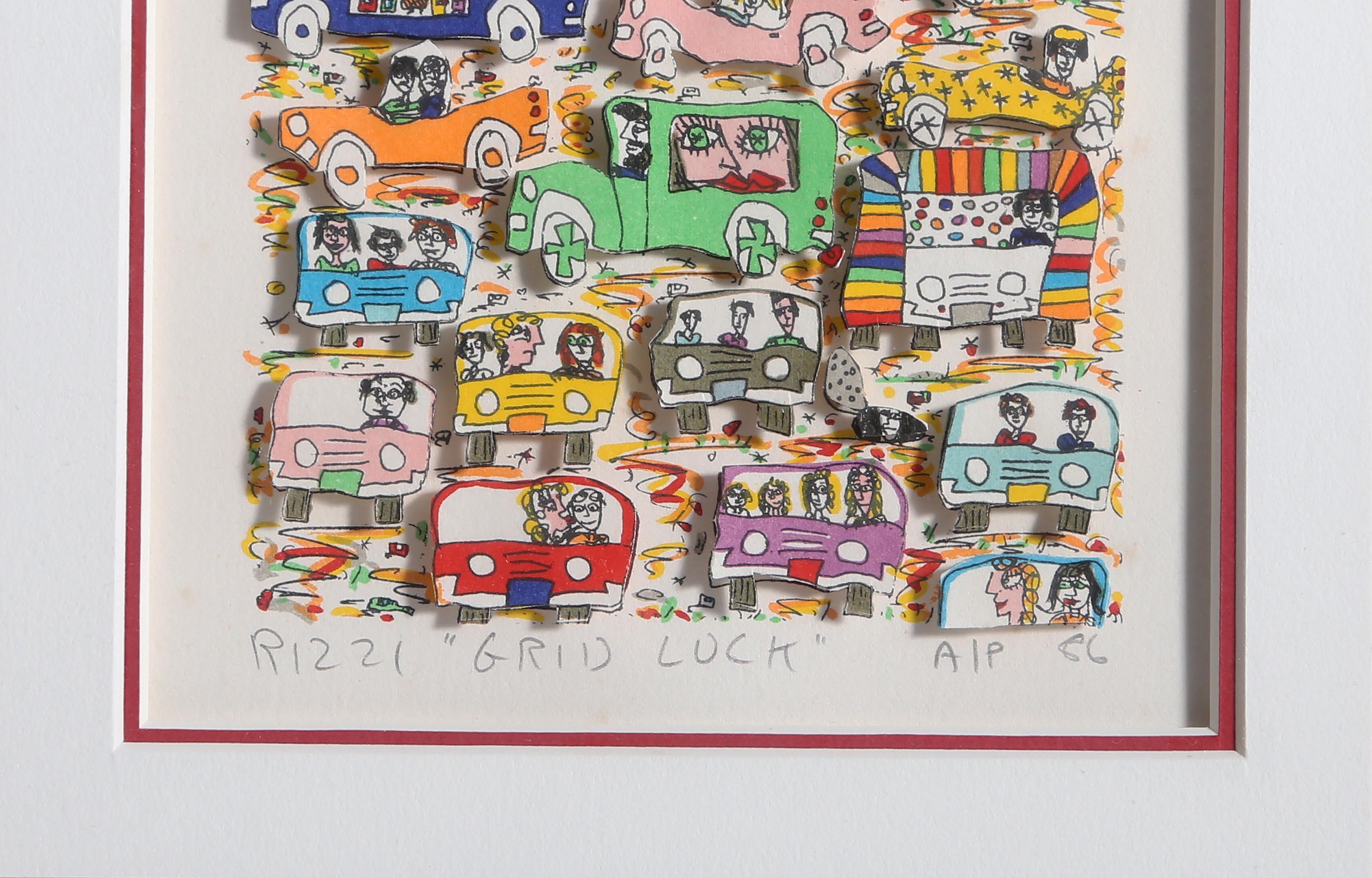 Grid Lock, Pop Art 3-D Siebdruck von James Rizzi im Angebot 1