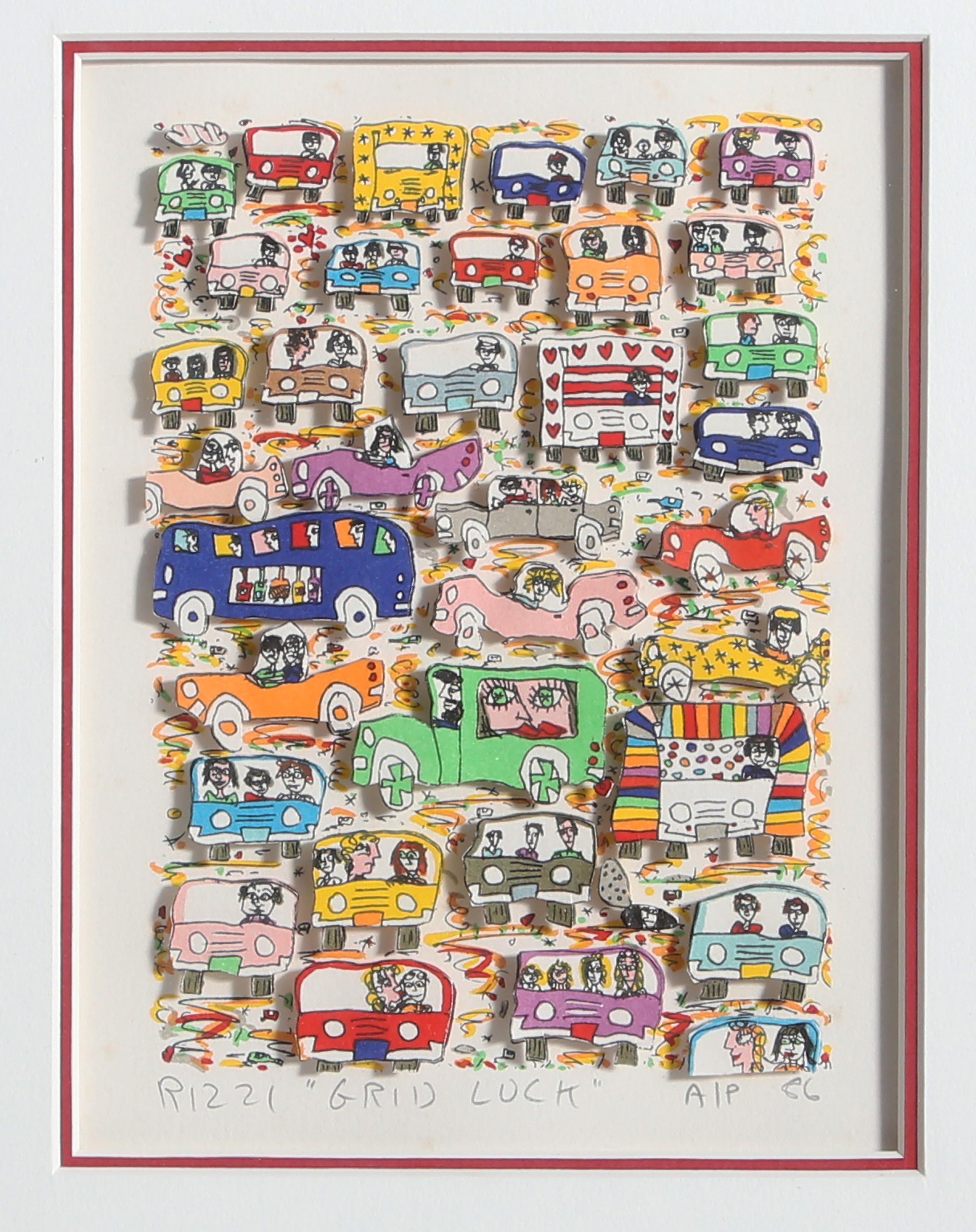 Grid Lock, Pop Art 3-D Siebdruck von James Rizzi im Angebot 2