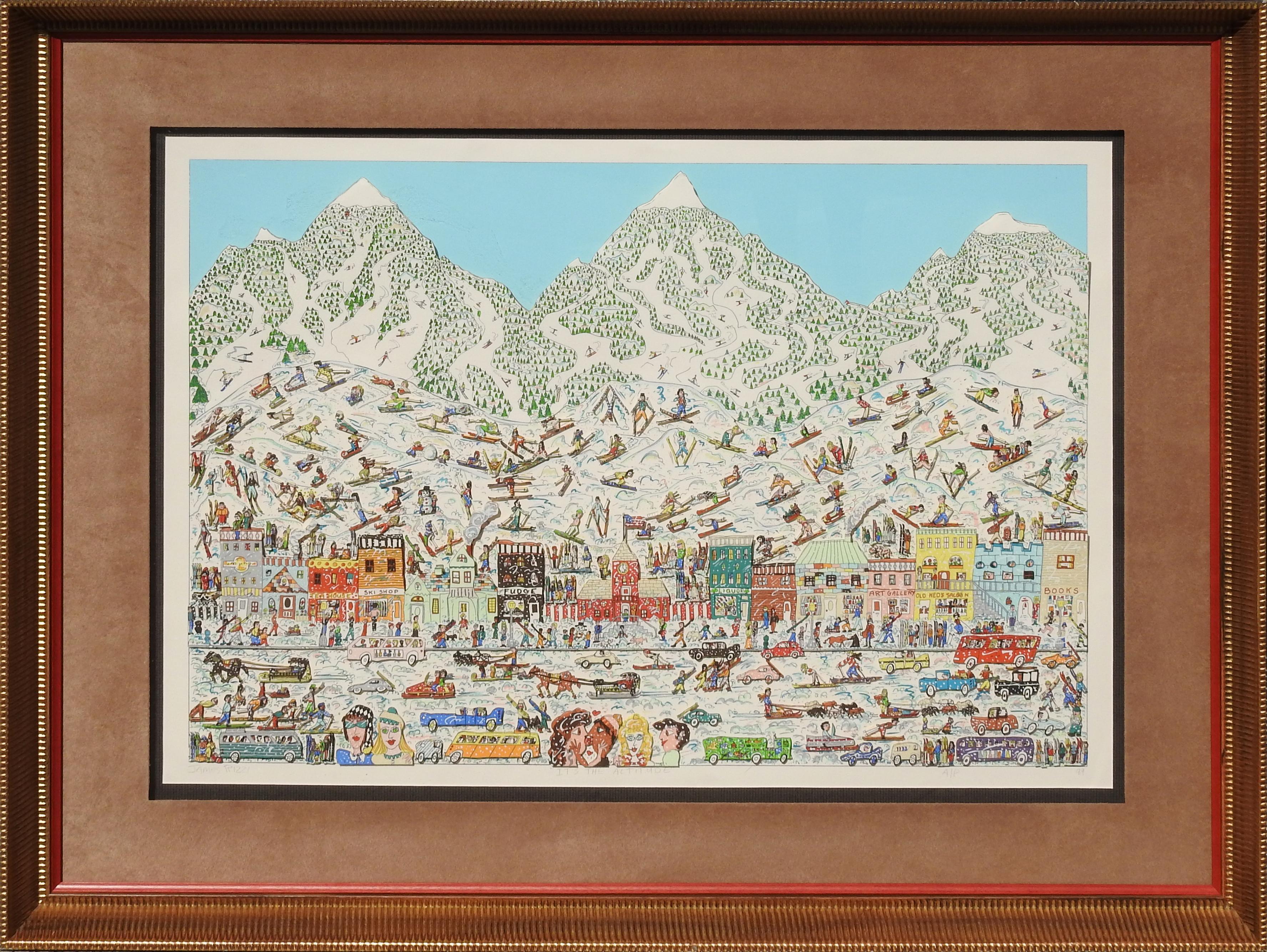 « It's the Altitude », James Rizzi, lithographie en 3D, 66 x 91 cm, Pop Art, ski de neige en vente 1