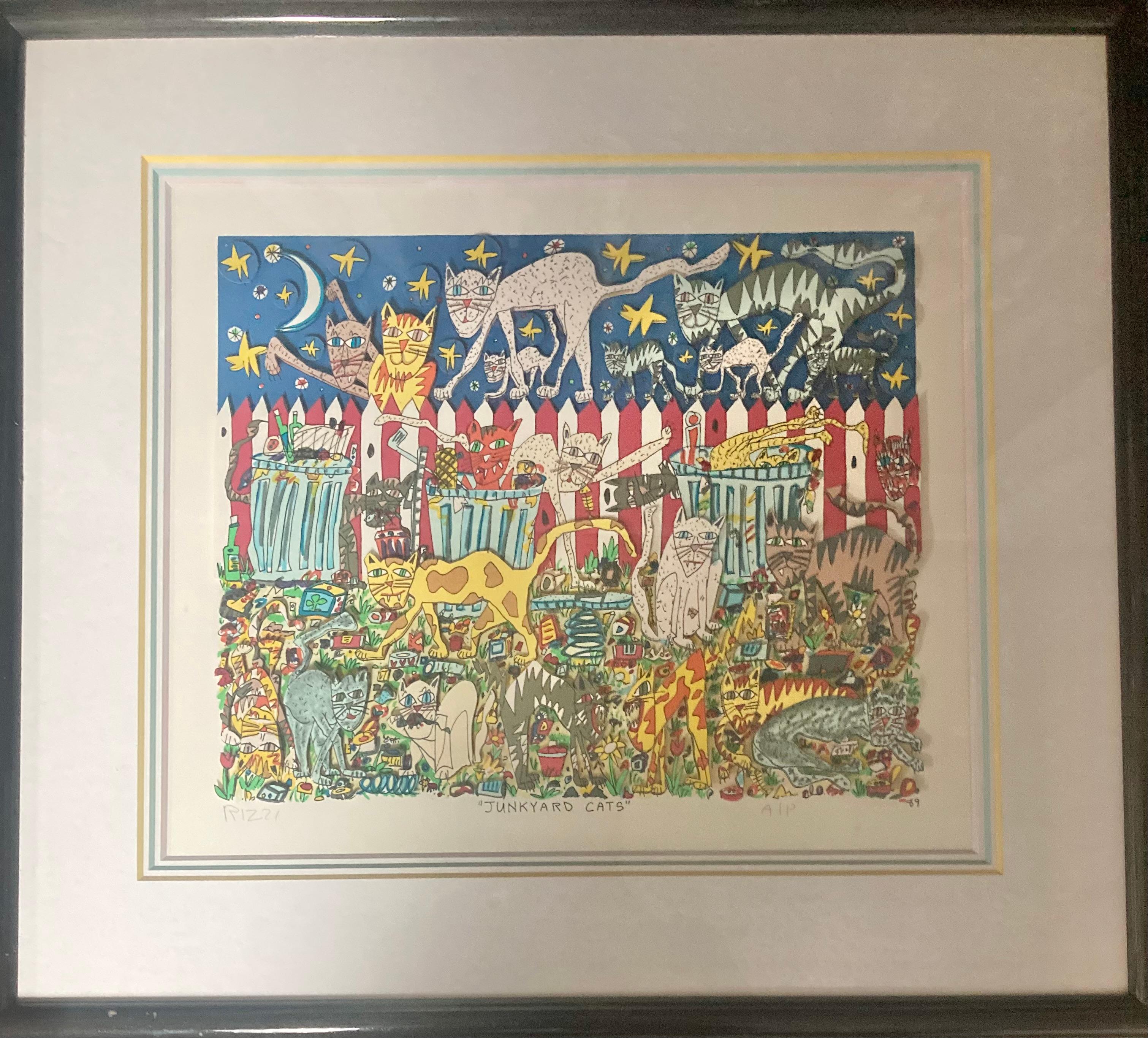 “Junkyard cats” - Print by James Rizzi
