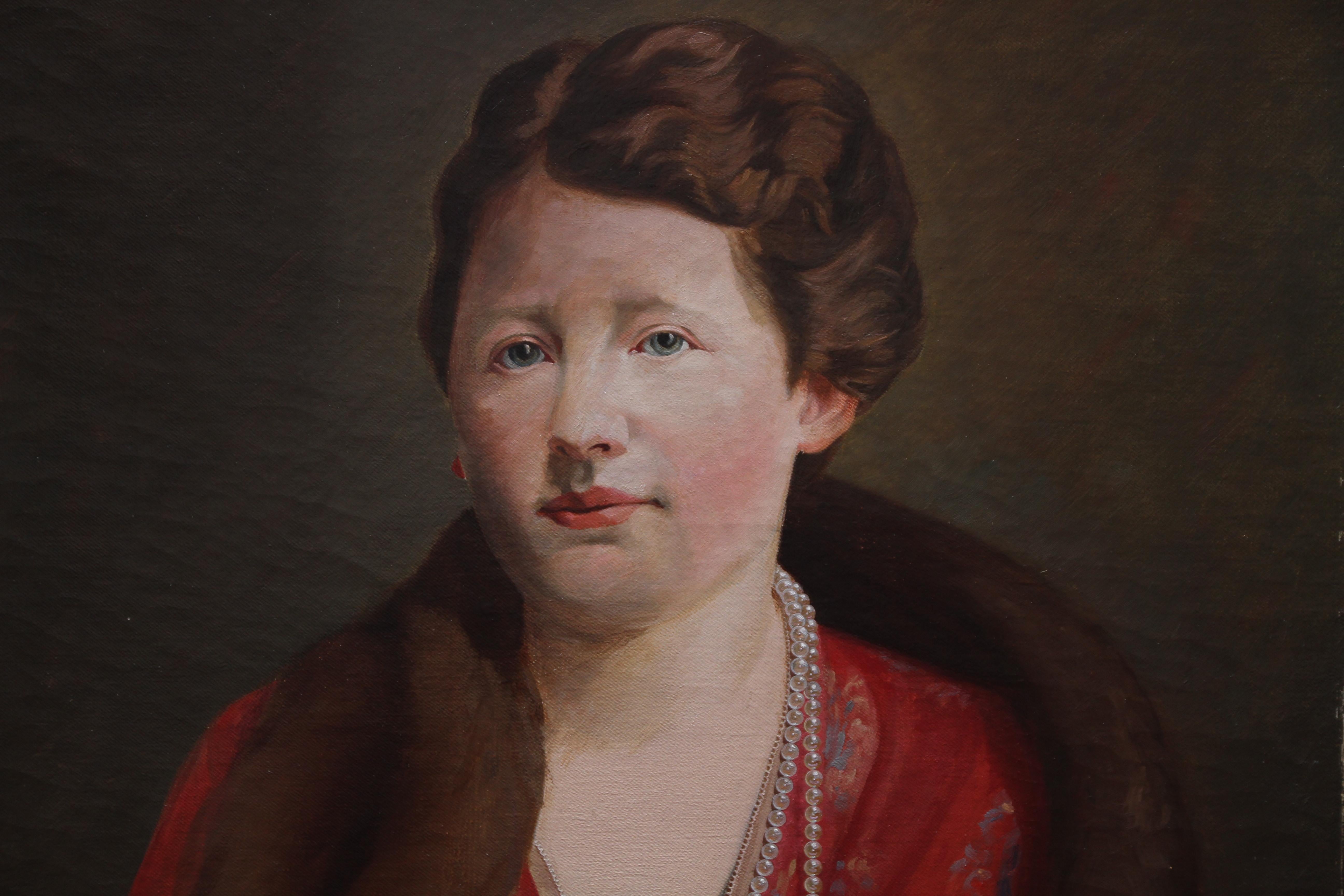 Portrait of Elizabeth Exley - British Art Deco 1930's  portrait oil painting For Sale 1