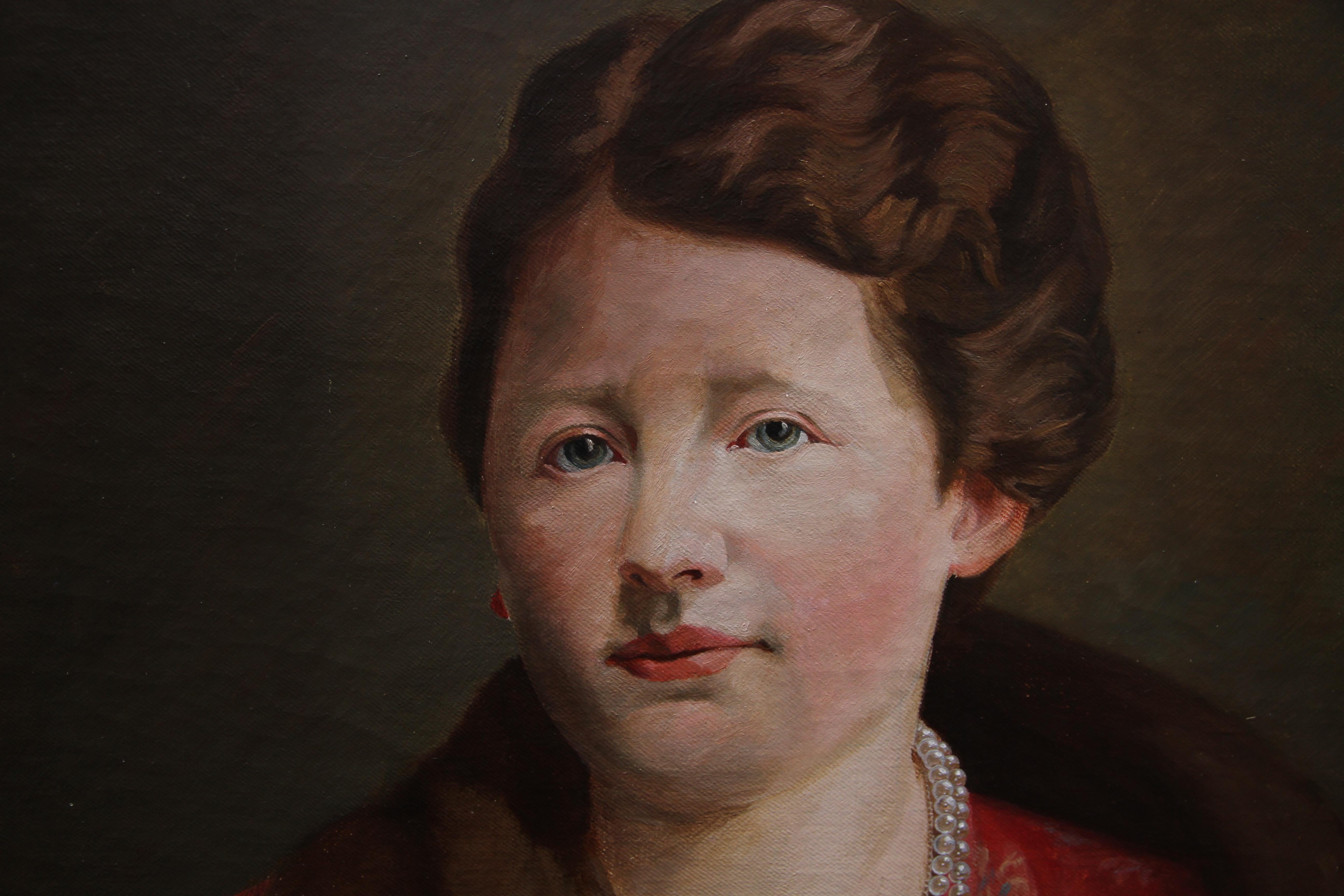 Portrait of Elizabeth Exley - British Art Deco 1930's  portrait oil painting For Sale 2