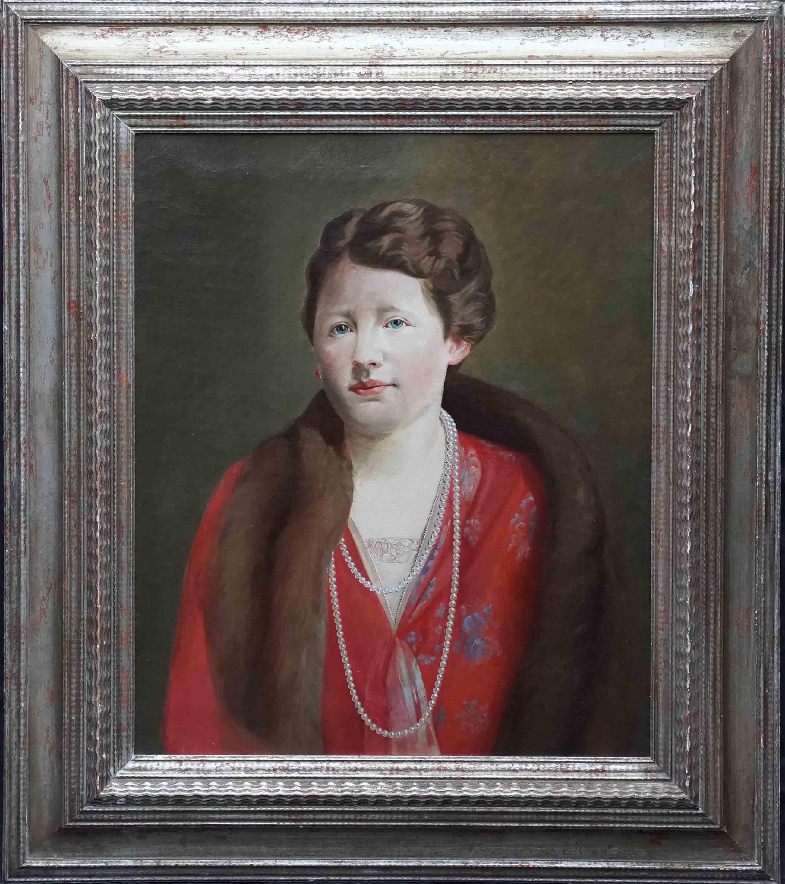 Portrait Painting James Robert Granville Exley - Portrait d'Elizabeth Exley - Art déco britannique des années 1930  Peinture à l'huile de portrait
