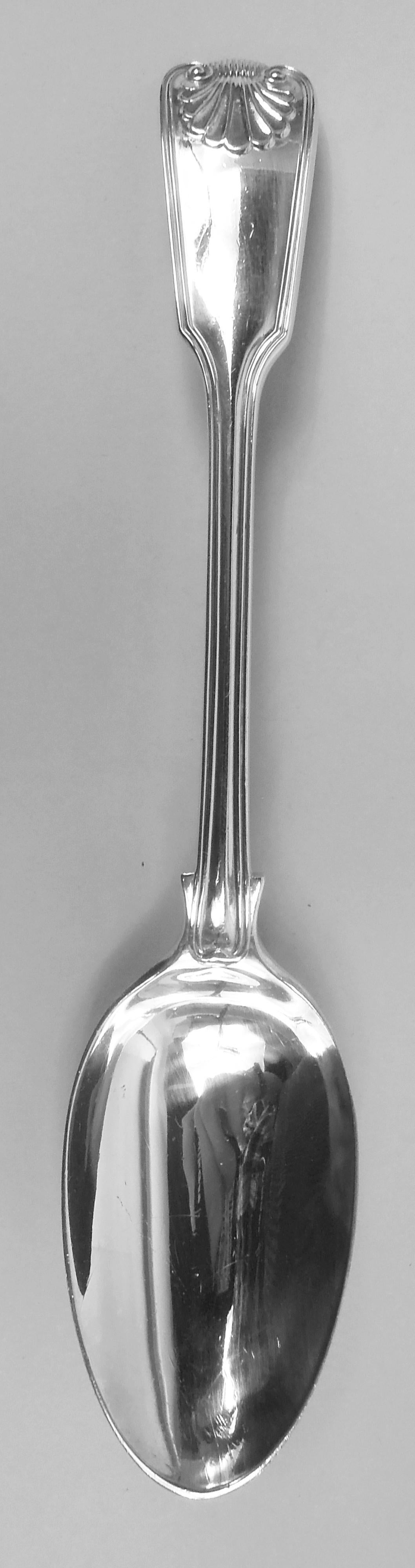 Sterling Silver James Robinson Fiddle, Thread & Shell Dinner & Lunch Set for 12 For Sale
