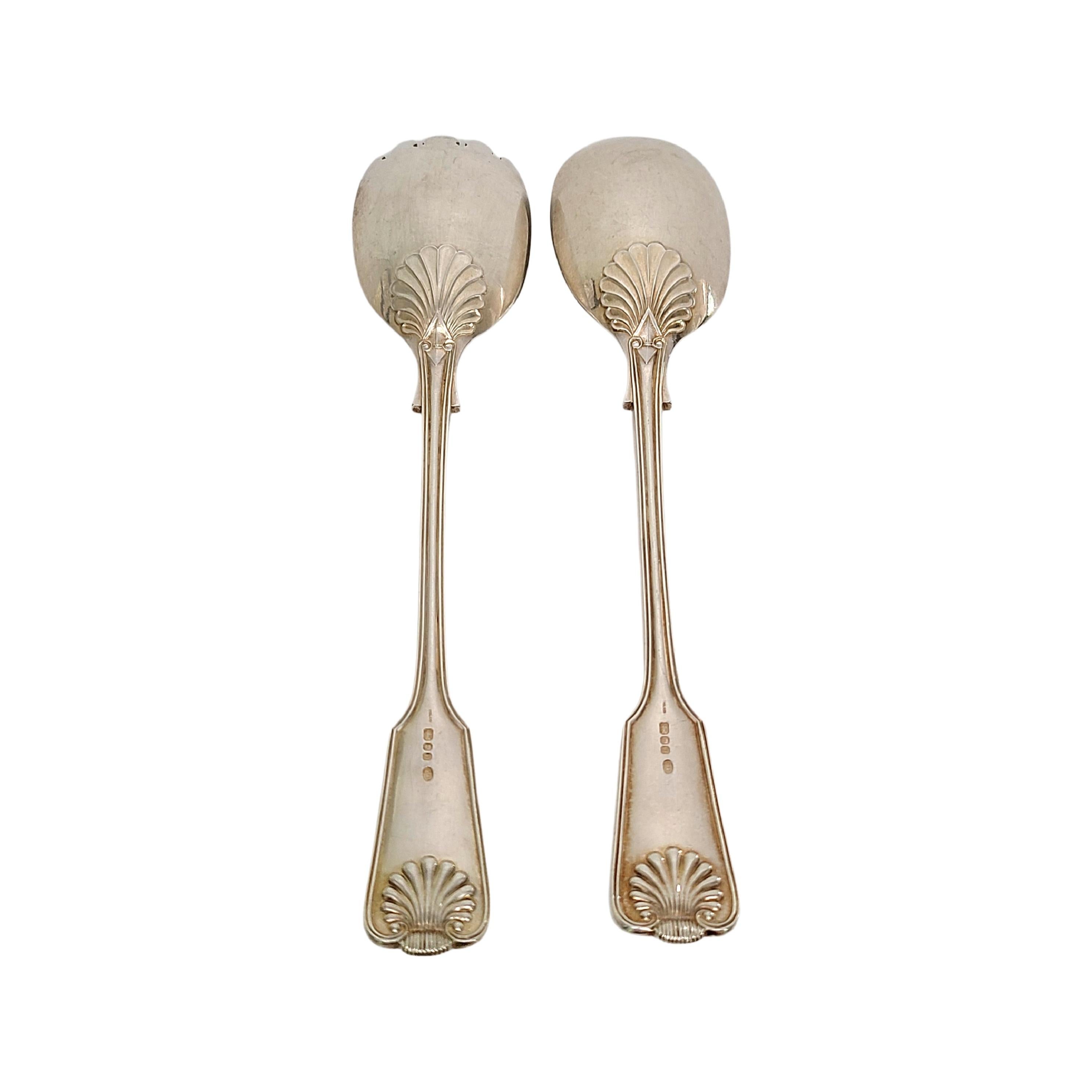 Sterling silver 2pc salad serving set in the Fiddle Thread & Shell pattern by James Robinson of London, England, circa 1978.

No monogram.

Beautifully and timeless design, this salad serving set including a fork and a spoon. A shell adorn both