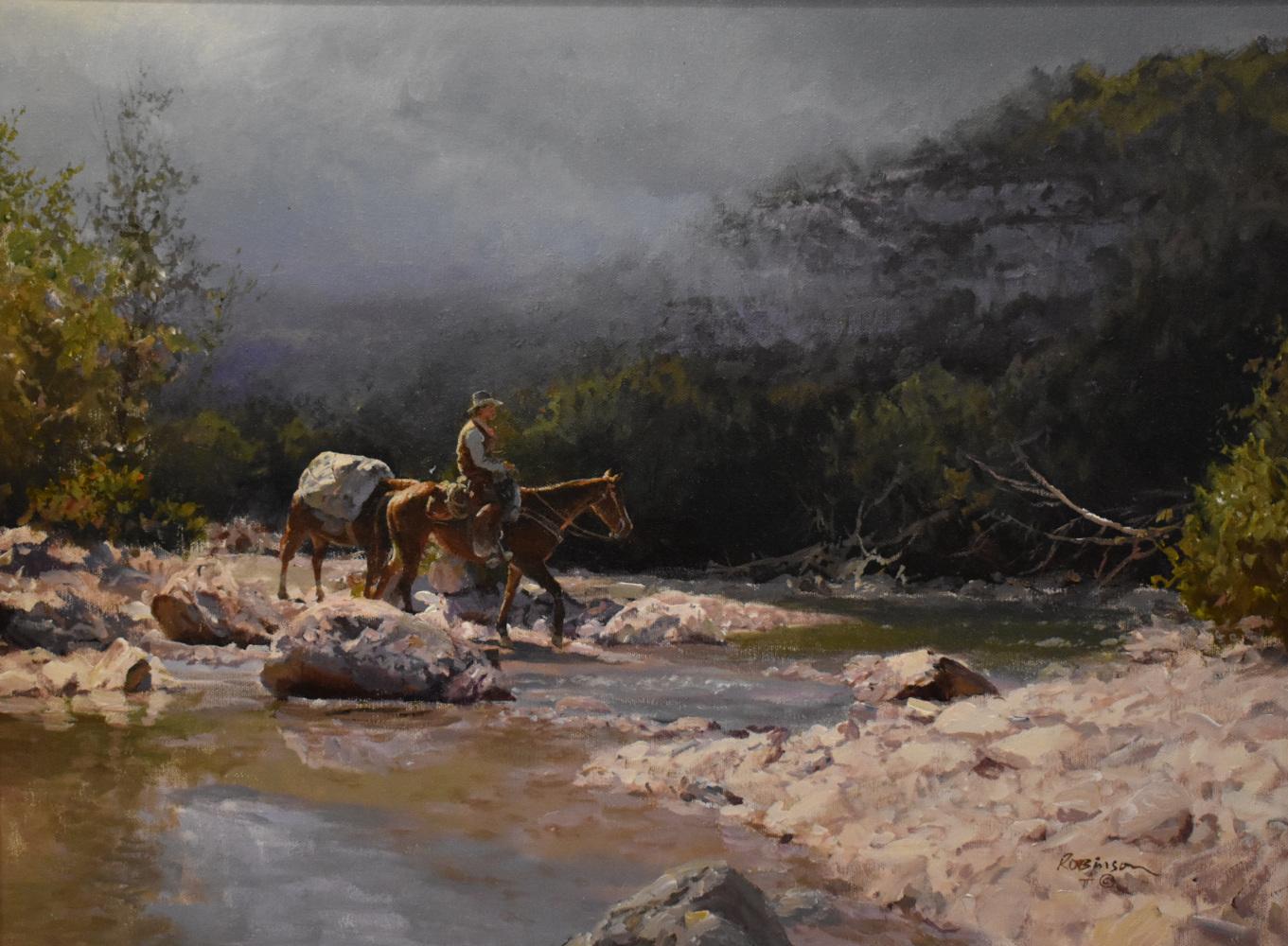 Landscape Painting James Robinson - JAMES ROBINSON ACRYLIC WESTERN LANDSCAPE «MORNING SHOWERS »