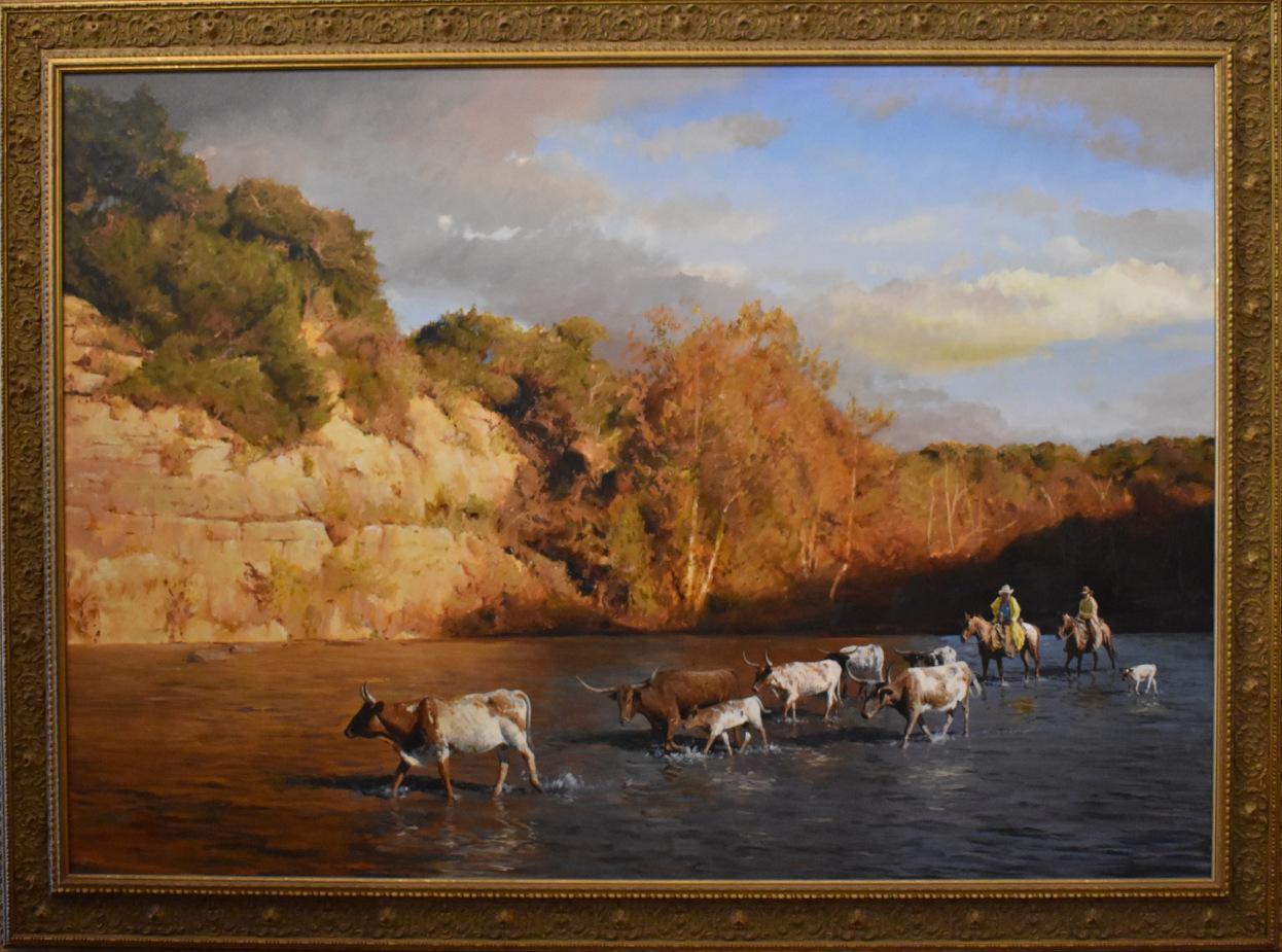 „THE TEXAS WAY“ HILL COUNTRY James Robinson ( 1944-2015) LONGHORNS FRAME 48 X 60  3