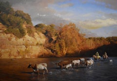 Vintage "THE TEXAS WAY" HILL COUNTRY James Robinson (1944-2015) LONGHORNS FRAME 48 X 60