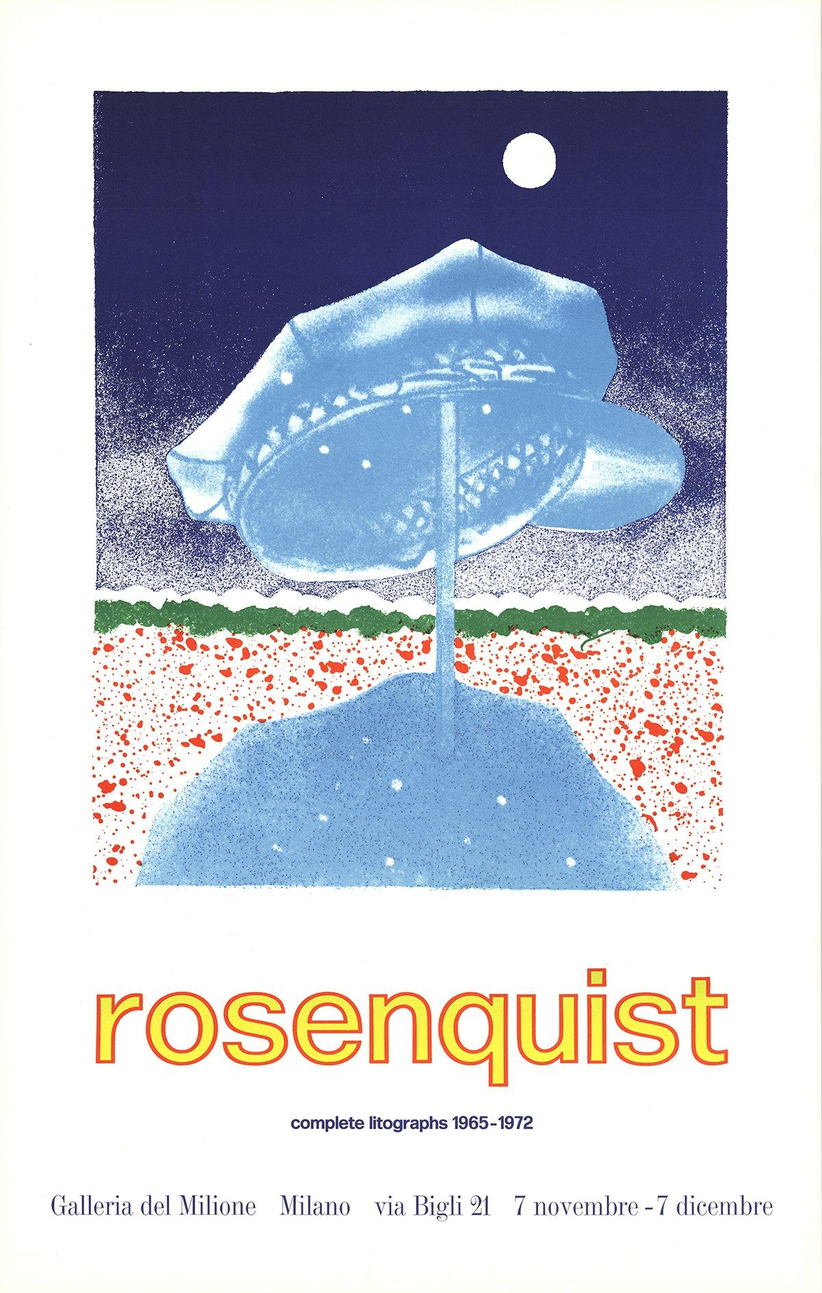 Taille du papier : 32.5 x 20.75 pouces ( 82.55 x 52.705 cm )
 Taille de l'image : 20 x 16 pouces ( 50.8 x 40.64 cm )
 Encadré : Non
 Condit : A : Mint
 
 Détails supplémentaires : Lithographie issue de l'exposition de Rosenquist intitulée "Complete