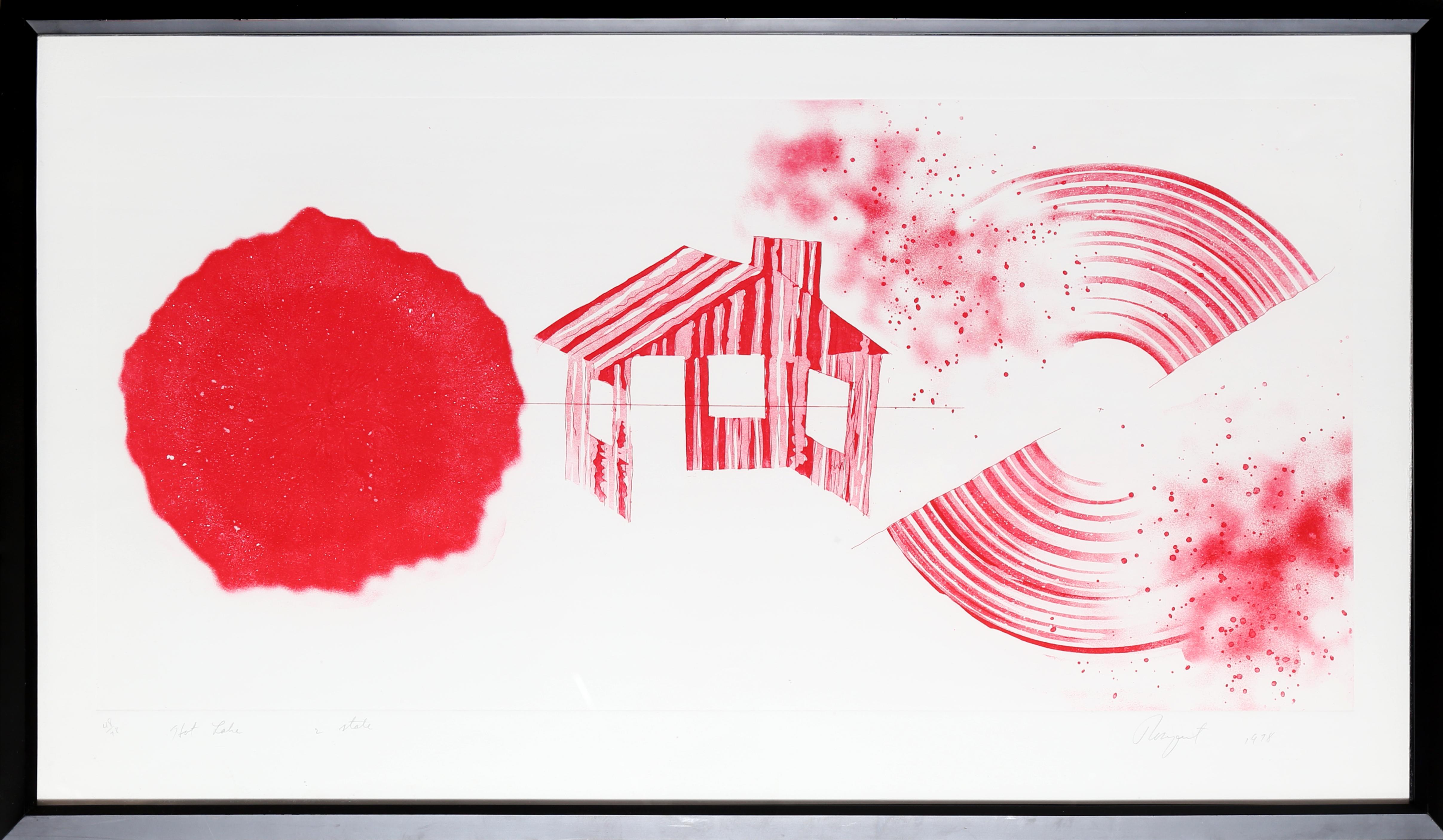 Artist: James Rosenquist, American (1933 - )
Title: Hot Lake (2nd State)
Year: 1978
Medium: Aquatint Etching, Signed and numbered in pencil
Edition: 78
Size: 23 in. x 40 in. (58.42 cm x 101.6 cm)

Printer: Aripeka Ltd.
Publisher: Multiples
