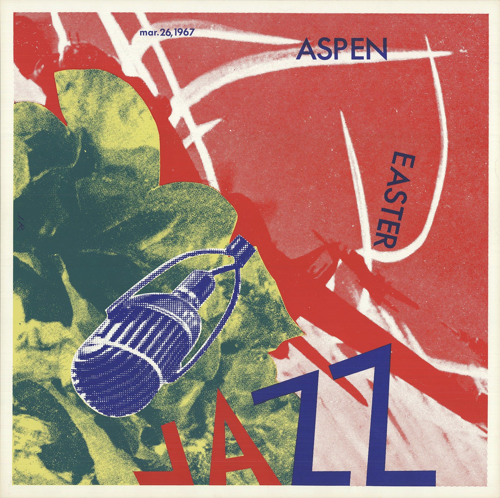 Celebrate a piece of artistic history with this original poster by James Rosenquist for the 1967 Aspen Jazz Festival, held on Easter Sunday, March 26. Featuring Rosenquist's signature blend of vibrant colors and bold imagery, this striking artwork
