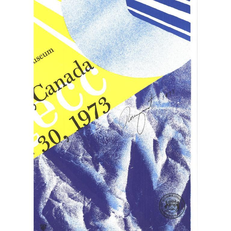Original exhibition poster created by Rosenquist for an exhibition held in Lonon, Ontario Canada in 1973. The poster image was taken from the portfolio entitled Process by Rosenquist. The poster measures 33 1/4 x 24 inches. The printing is bright
