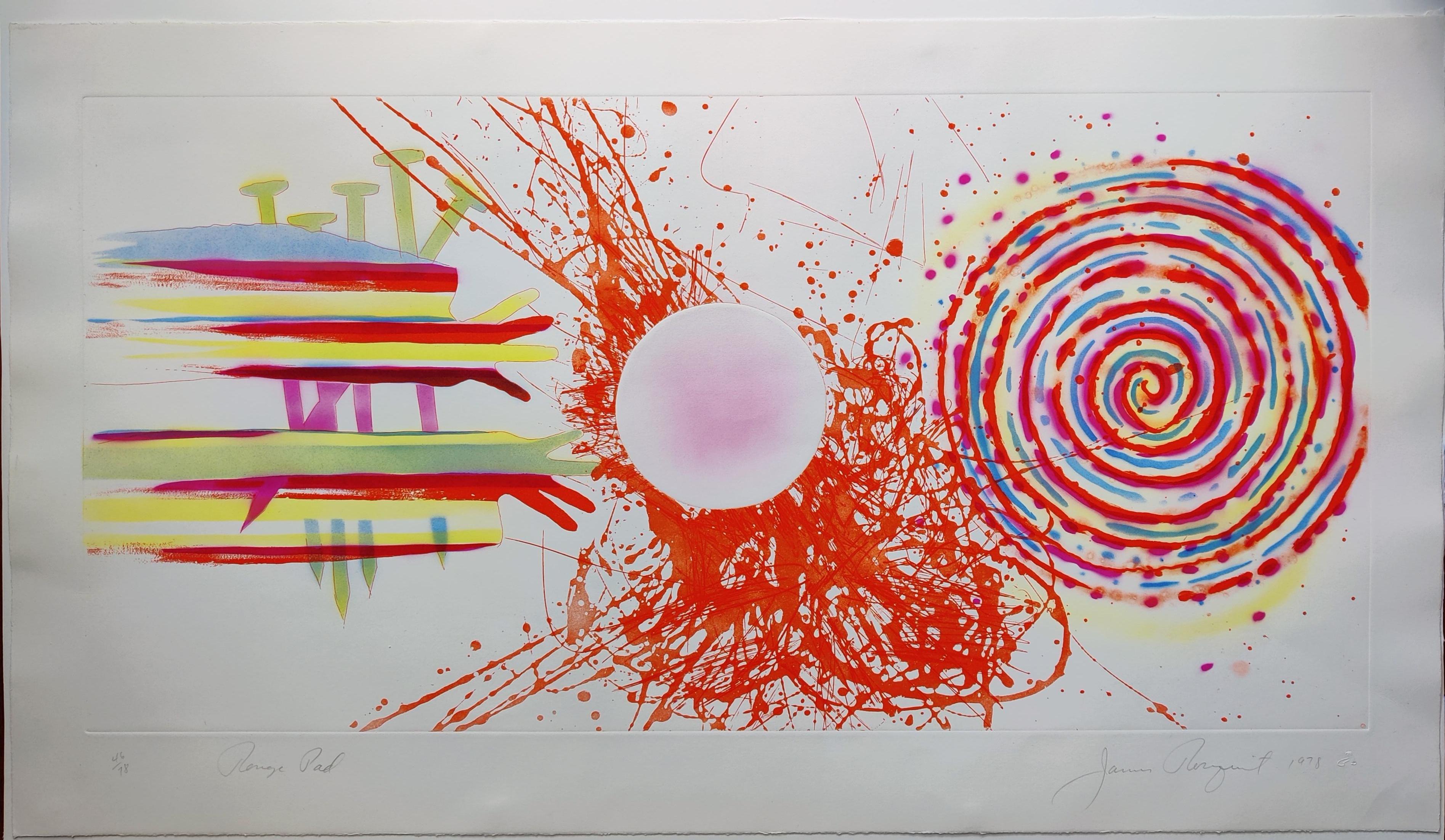 James Rosenquist 
Rouge Pad, 1978 
 Etching, aquatint
57.2 x 101.6 cm
Unframed, 
Hand-signed, titled, dated and numbered, 46/78, in pencil
Noted as Glenn 134 in the artist’s catalogue raisonne. 
