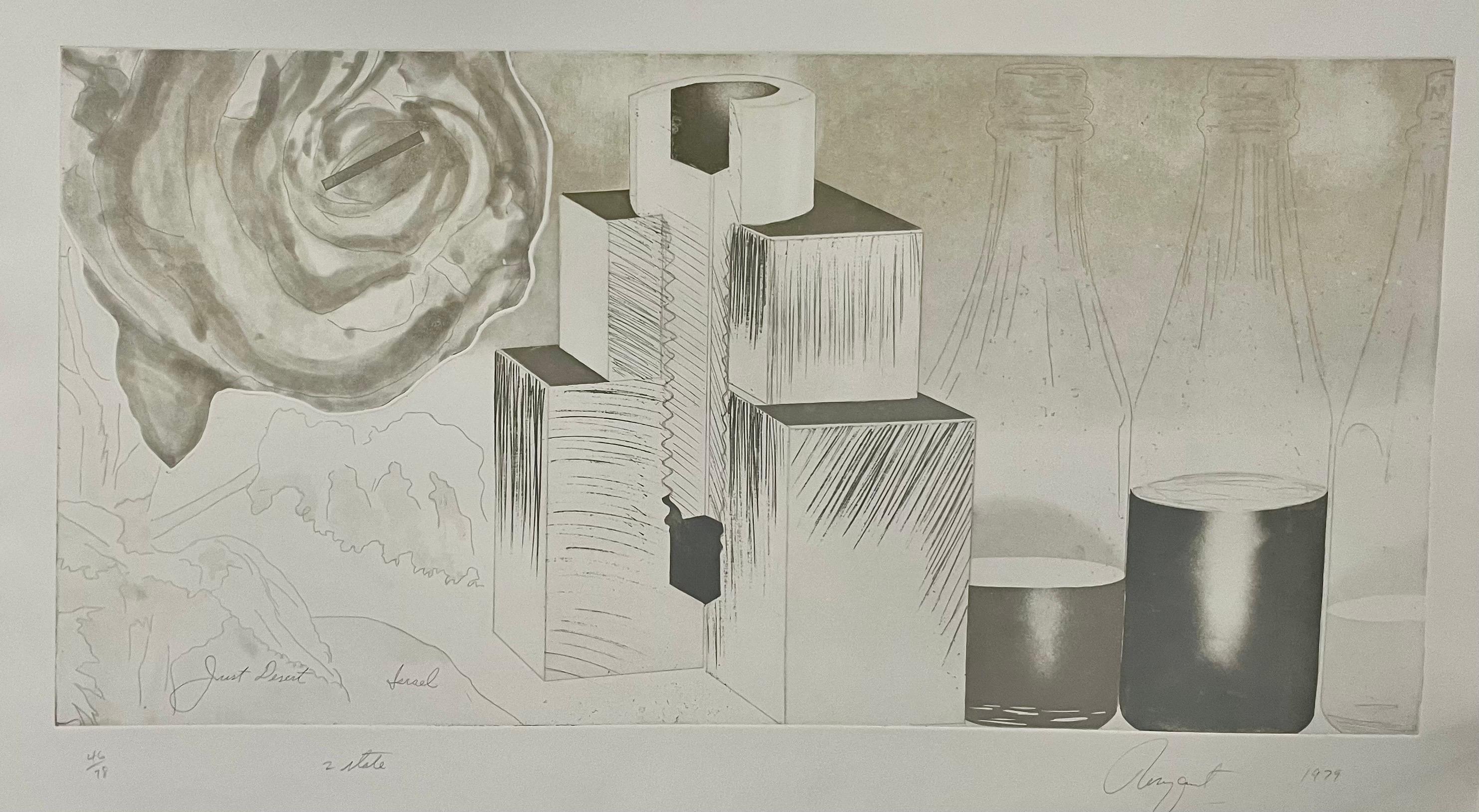James Rosenquist (1933-2017)
Just Desert (2nd State) (1979, 1979
Etching and aquatint on Pescia Italia paper
Printed by Aripeka, Ltd., Aripeka. Published by Multiples, Inc., New York. Glenn 145A.
Sheet dimensions: 23 X 40
Provenance: collection of