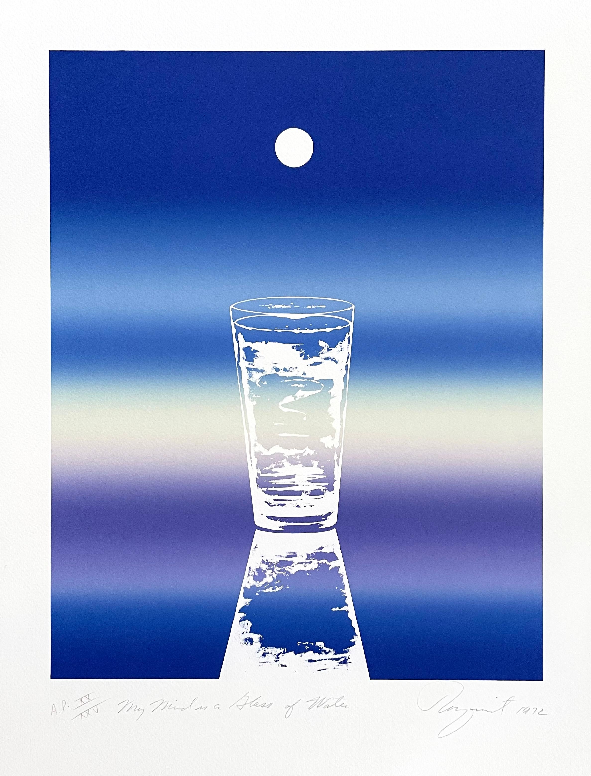 Artistics : James Rosenquist (1933-2017)
Titre : My Mind Is a Glass of Water, tiré de Prints for Phoenix House (Glenn 58)
Année : 1972
Support : Lithographie couleur sur papier Arches
Édition : A.P. XX/XXV, 125, plus épreuves
Taille : 30 x 22.5