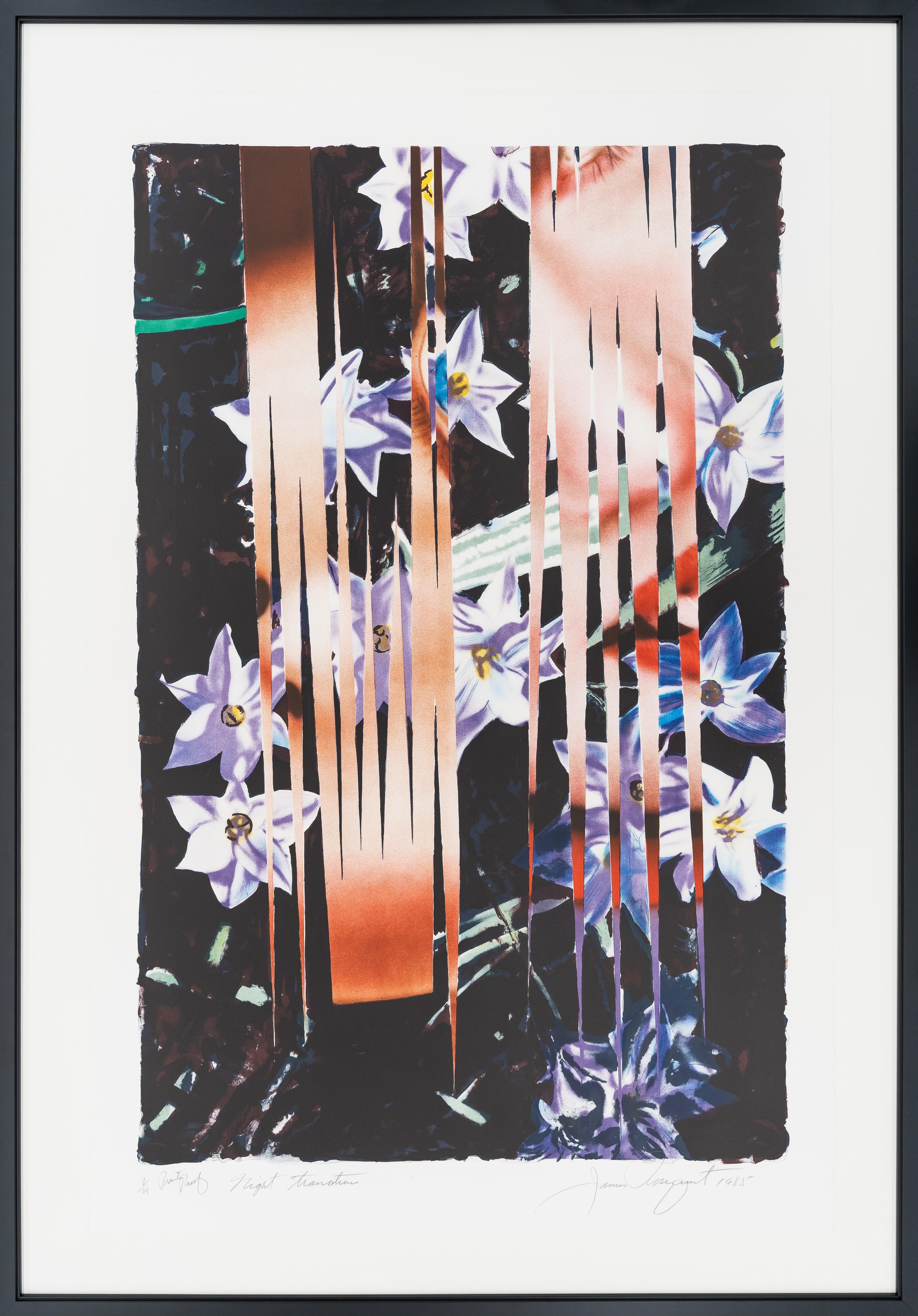 JAMES ROSENQUIST
   (B. 1933)

"Night Transitions"

12 color lithograph on Arches, 1985
Catalog #204
Sheet size: 47” x 30” 
Printers Proof 2/4 – full edition of 35, and 7 AP
Signed, numbered, dated, and titled in lower margin

James Rosenquist, born