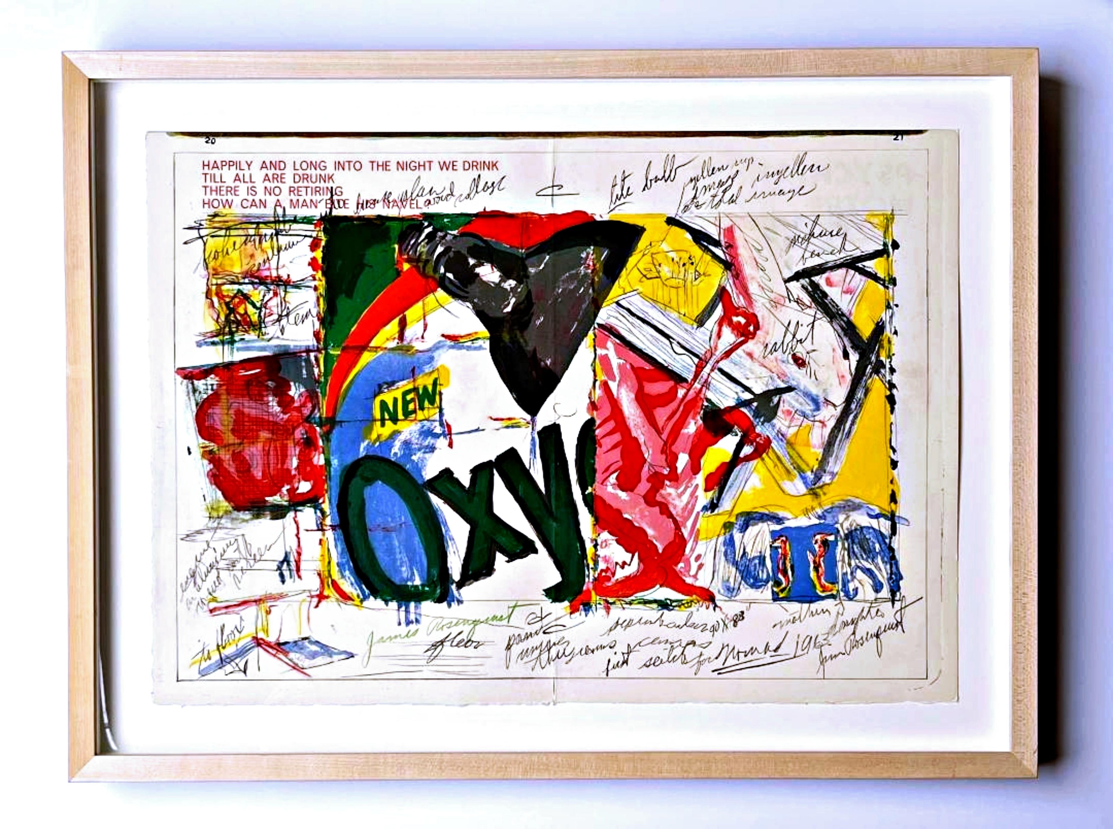 James Rosenquist
Oxy, tiré de l'édition de luxe signée à la main du One Cent Life Portfolio, 1964
Lithographie étalée sur deux feuilles sur papier vélin
Signé à la main en vert par James Rosenquist
Cadre inclus : élégamment flottant et encadré dans