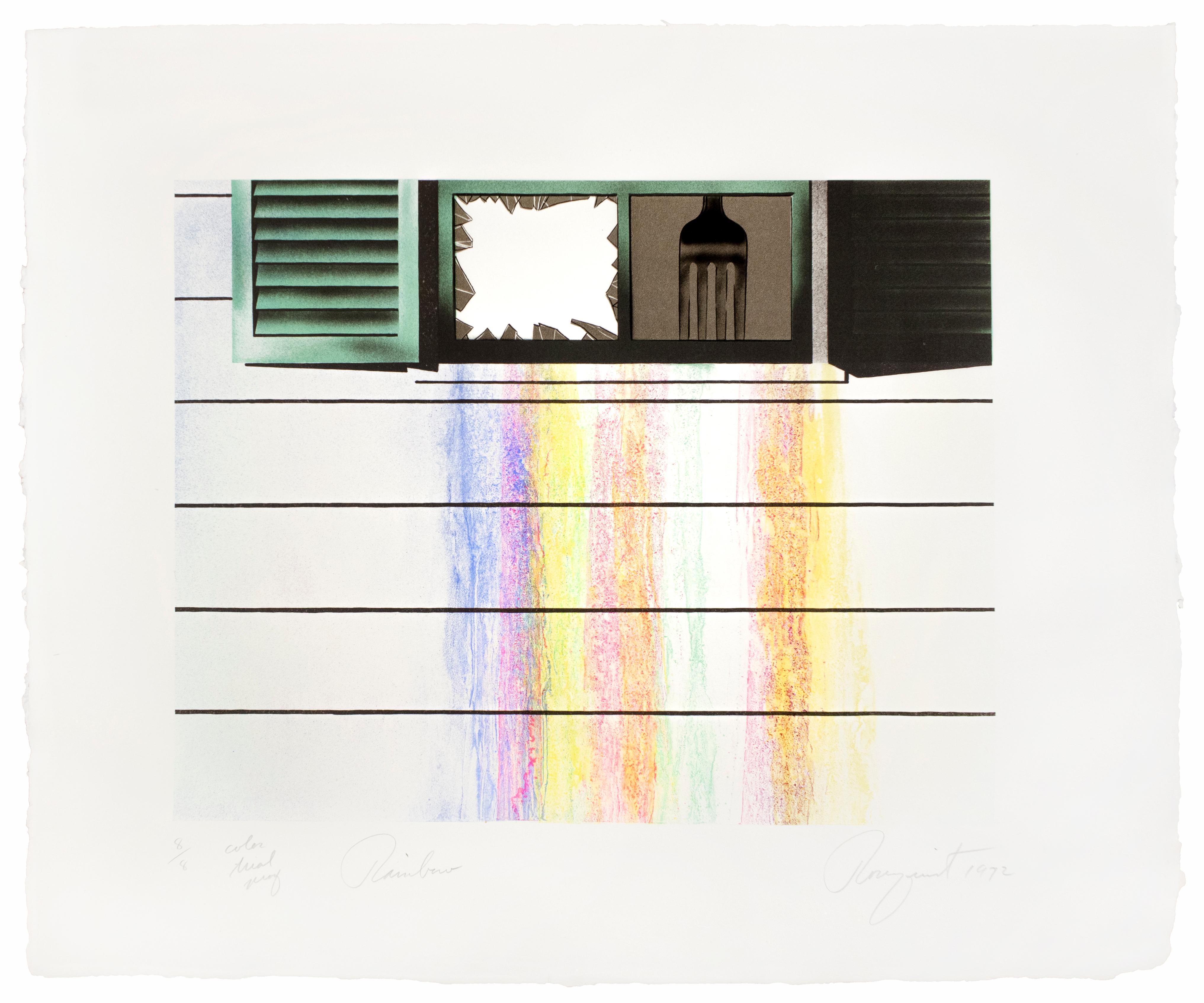 Regenbogen: farbenfrohe Rosenquist- Pop-Art mit Gold, Türkis, Violett, Rosa, Blau – Print von James Rosenquist