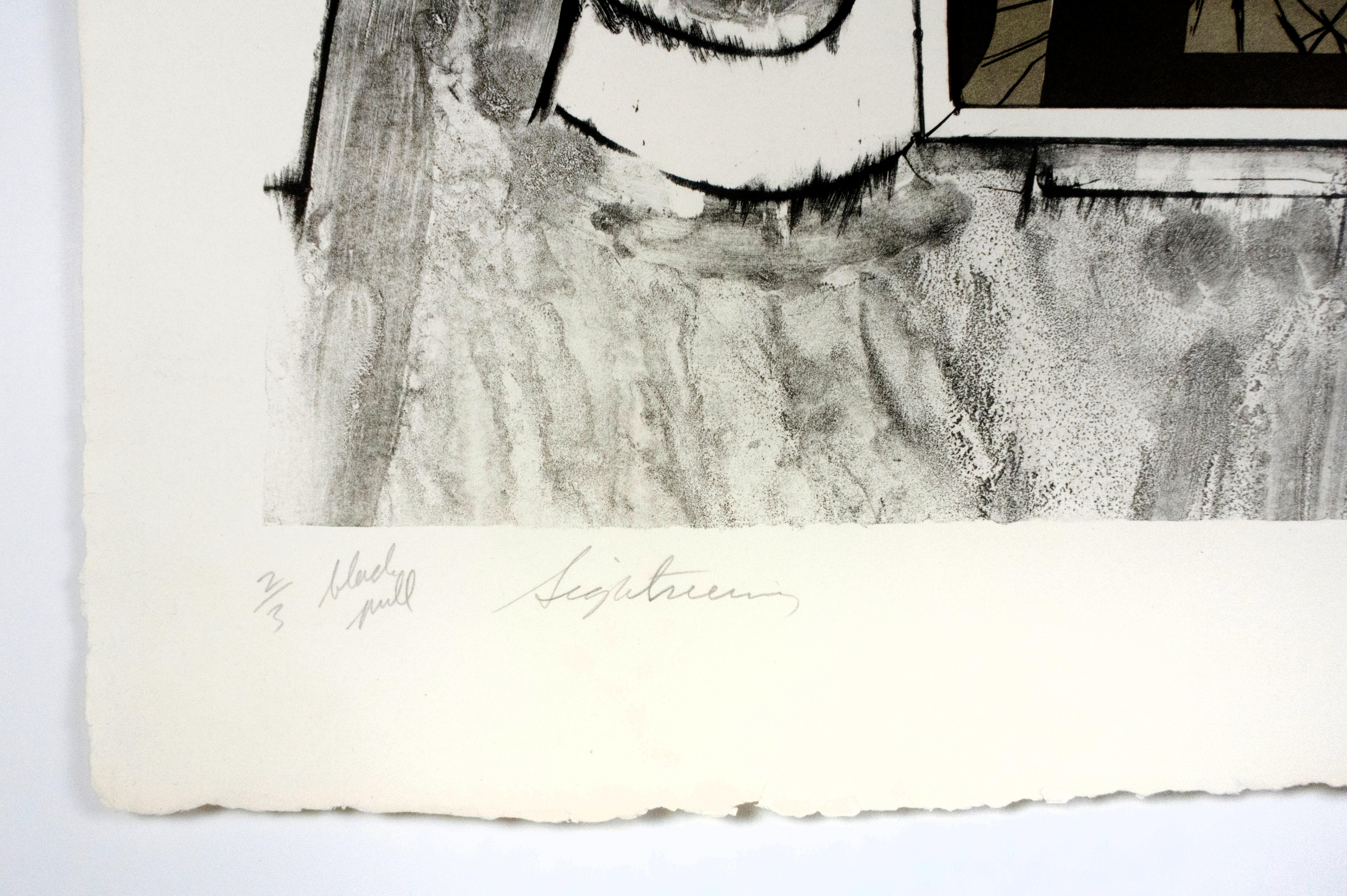 „Sightseeing“ (schwarzer Griff) Pop-Art-Text von Rosenquist in Schwarz und Weiß (Beige), Print, von James Rosenquist