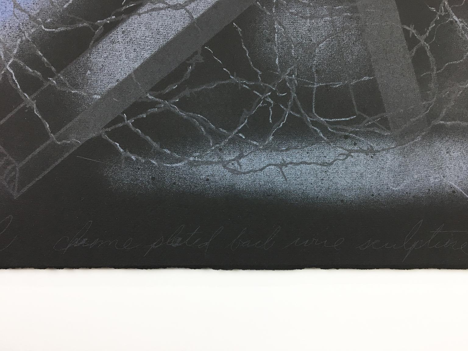 Tumbleweed, James Rosenquist neon blue barbed wire sculptural lithograph drawing For Sale 1