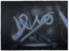 Tumbleweed, disegno litografico scultoreo di James Rosenquist con filo spinato blu al neon