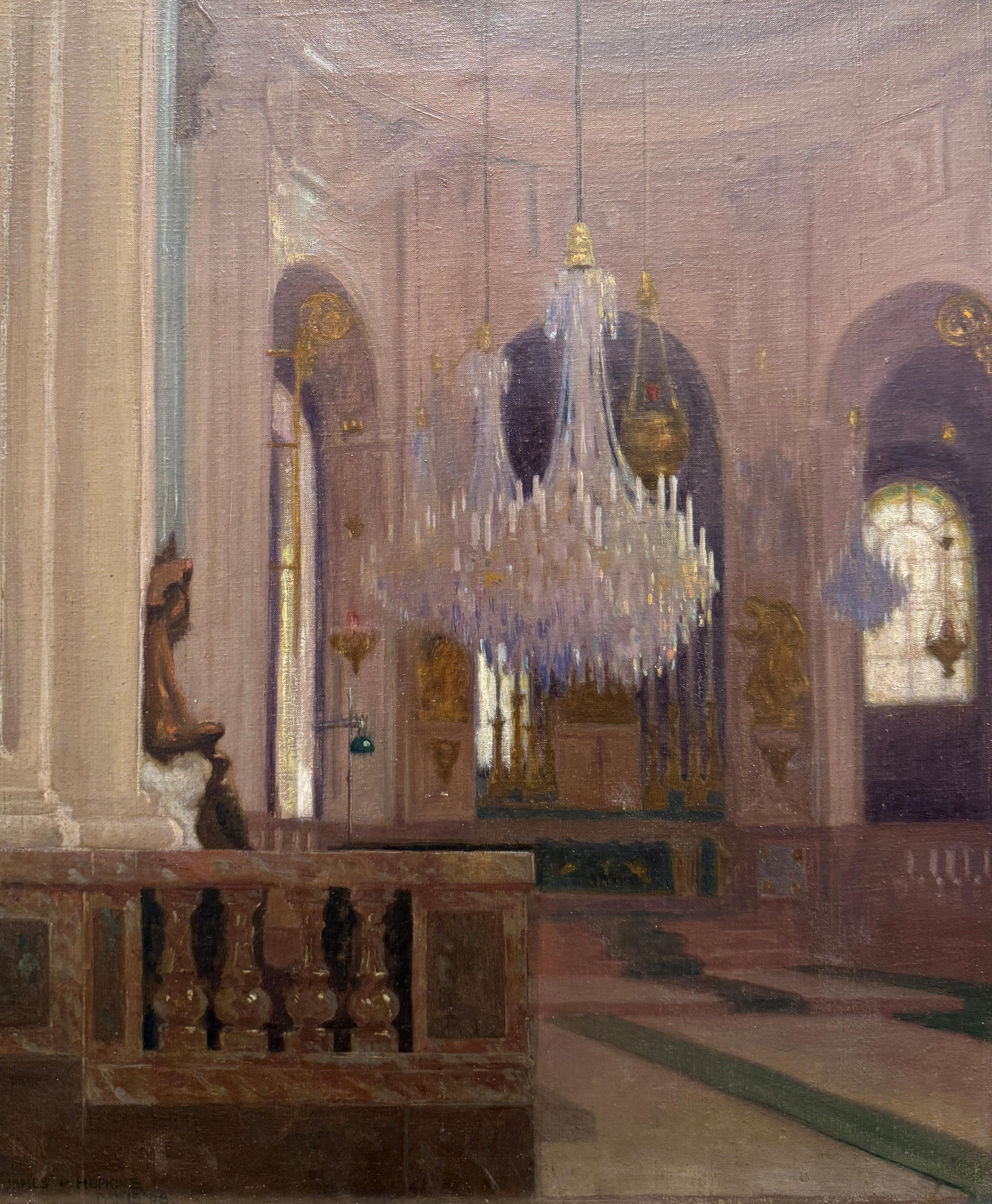 James Roy Hopkins
Innenraum der Kirche Saint-Sulpice, Paris, 1908
Signiert und datiert unten links und bezeichnet "Paris".
Öl auf Leinwand
17 3/4 x 14 3/4 Zoll

Provenienz
Private Collection, GA
Nachlass des Vorgenannten, 2025


James Roy Hopkins