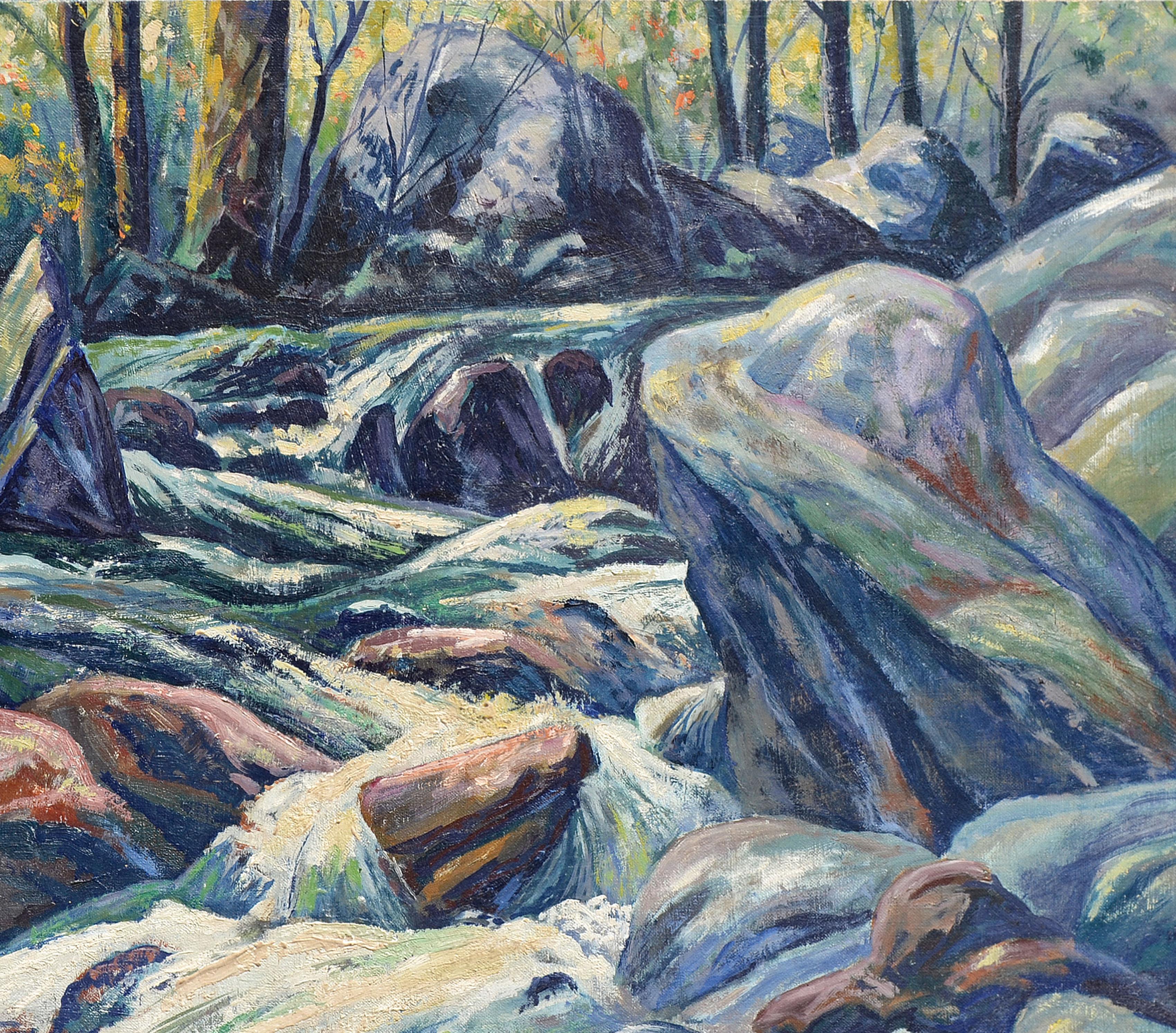 Mid Century Rocky Stream Impressionistische Landschaft – Painting von James Russell Ford