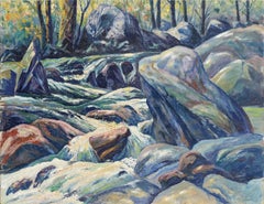 Mid Century Rocky Stream Impressionistische Landschaft