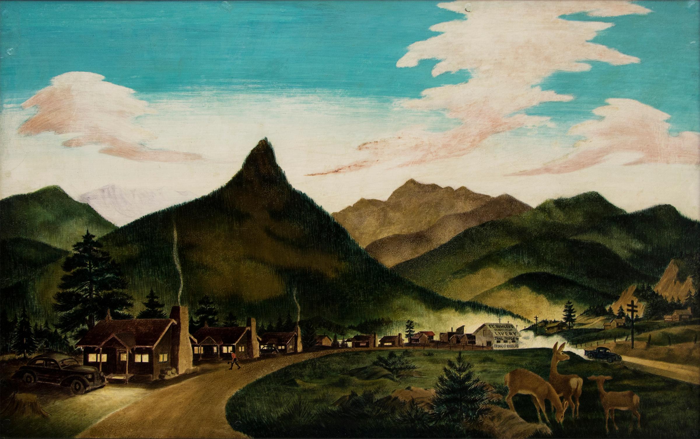 Untitled (Cy Rumley's Livery, Beaver Point, Estes Park, Colorado) - Painting by James Russell Sherman