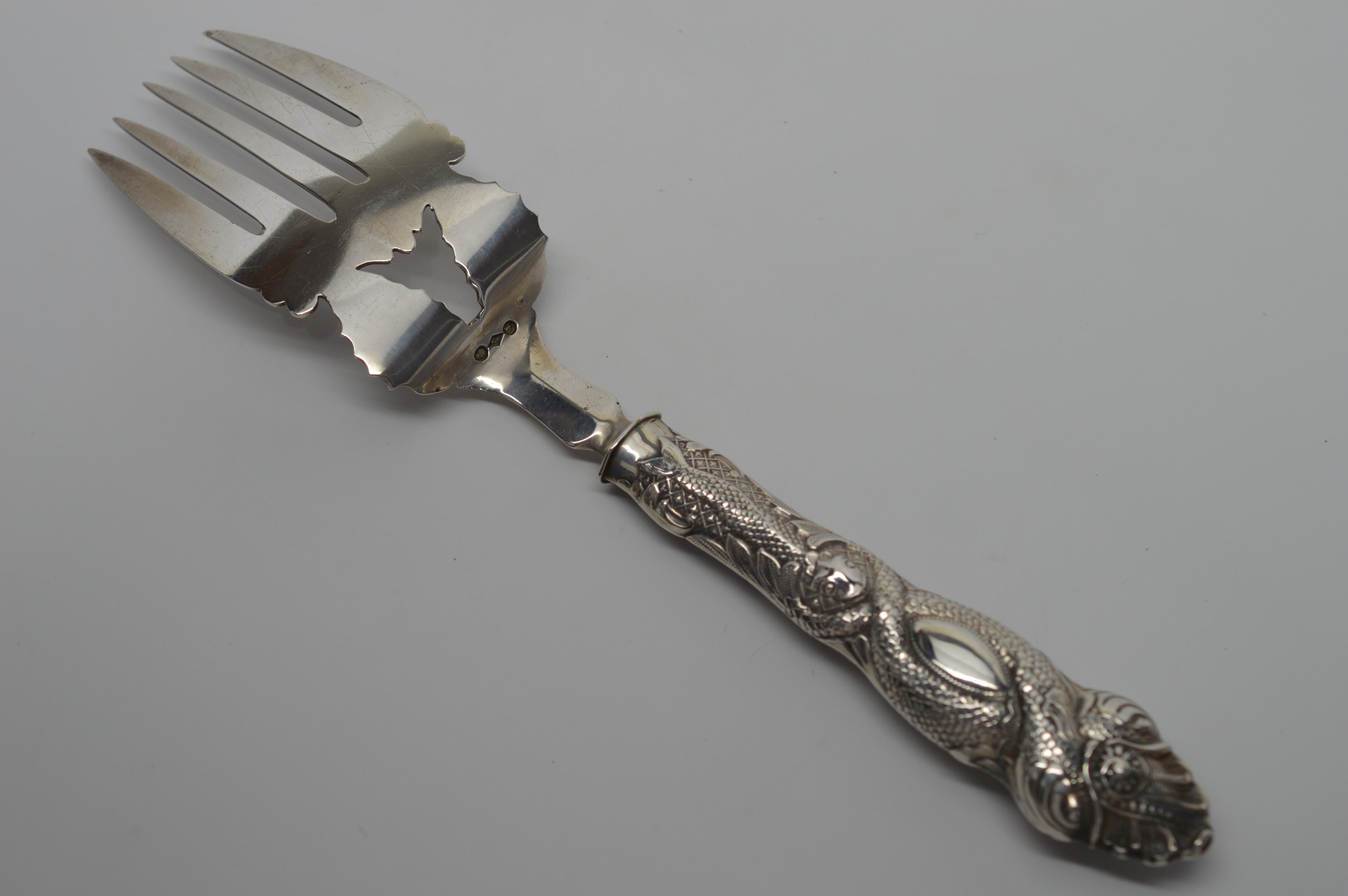 James S. Vancourt & Co. Engraved Silver Fish Knife and Fork In Excellent Condition In Mount Kisco, NY