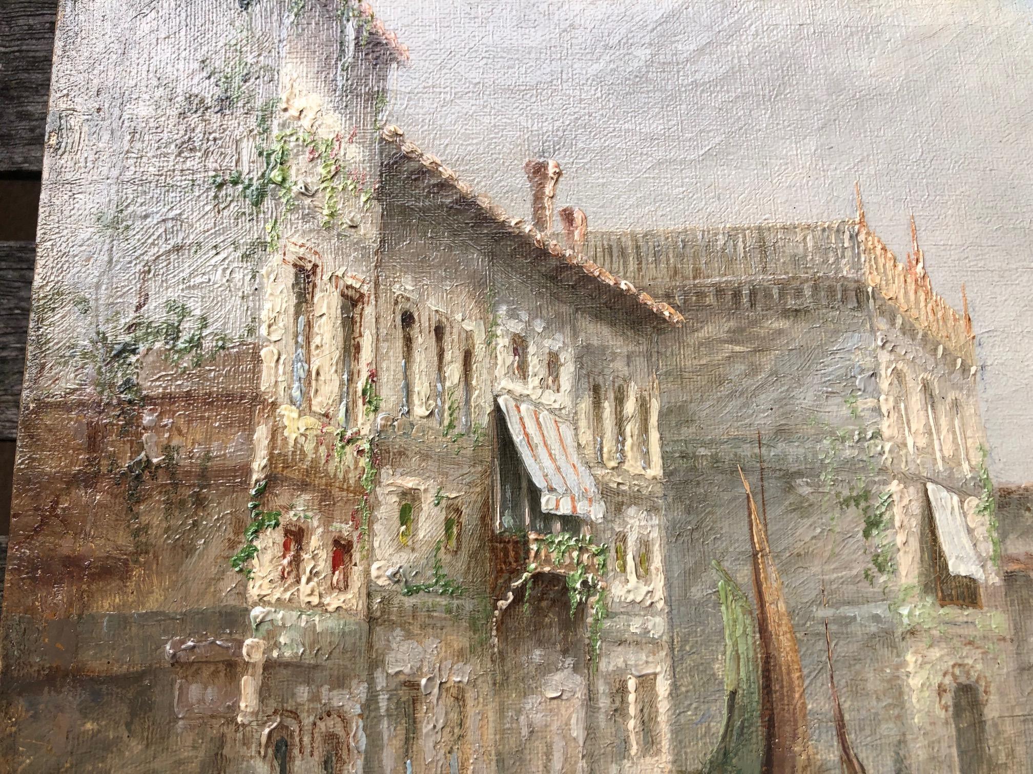 James Salt
British 1850 - 1903
James Salt was a 19th Century British Painter known almost exclusively for his romantic depictions of Venice.  This enchanting oil on canvas painting is a 'Venetian Capriccio' and is signed; James Salt in his stylized