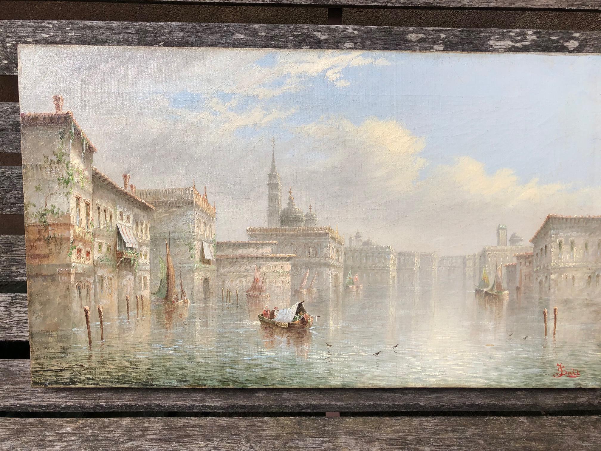 James Salt
British 1850 - 1903
James Salt was a British 19th century painter who painted almost exclusively romantic scenes of Venice.
This enchanting oil on canvas painting is of a 'Venetian Capriccio' Signed; James Salt.  As a specialist in these
