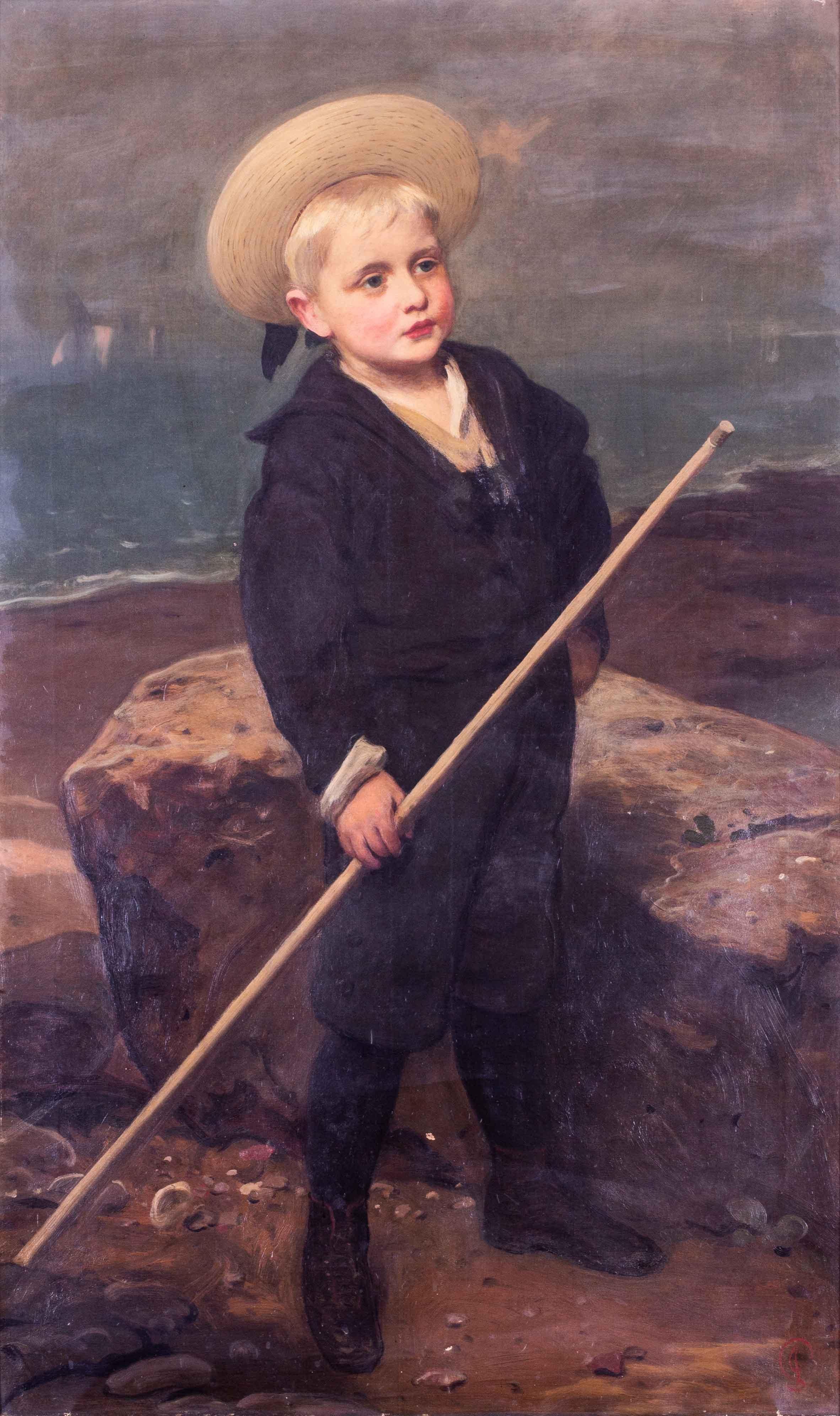 19th Century British large oil painting, portrait of a young sailor - Painting by James Sant