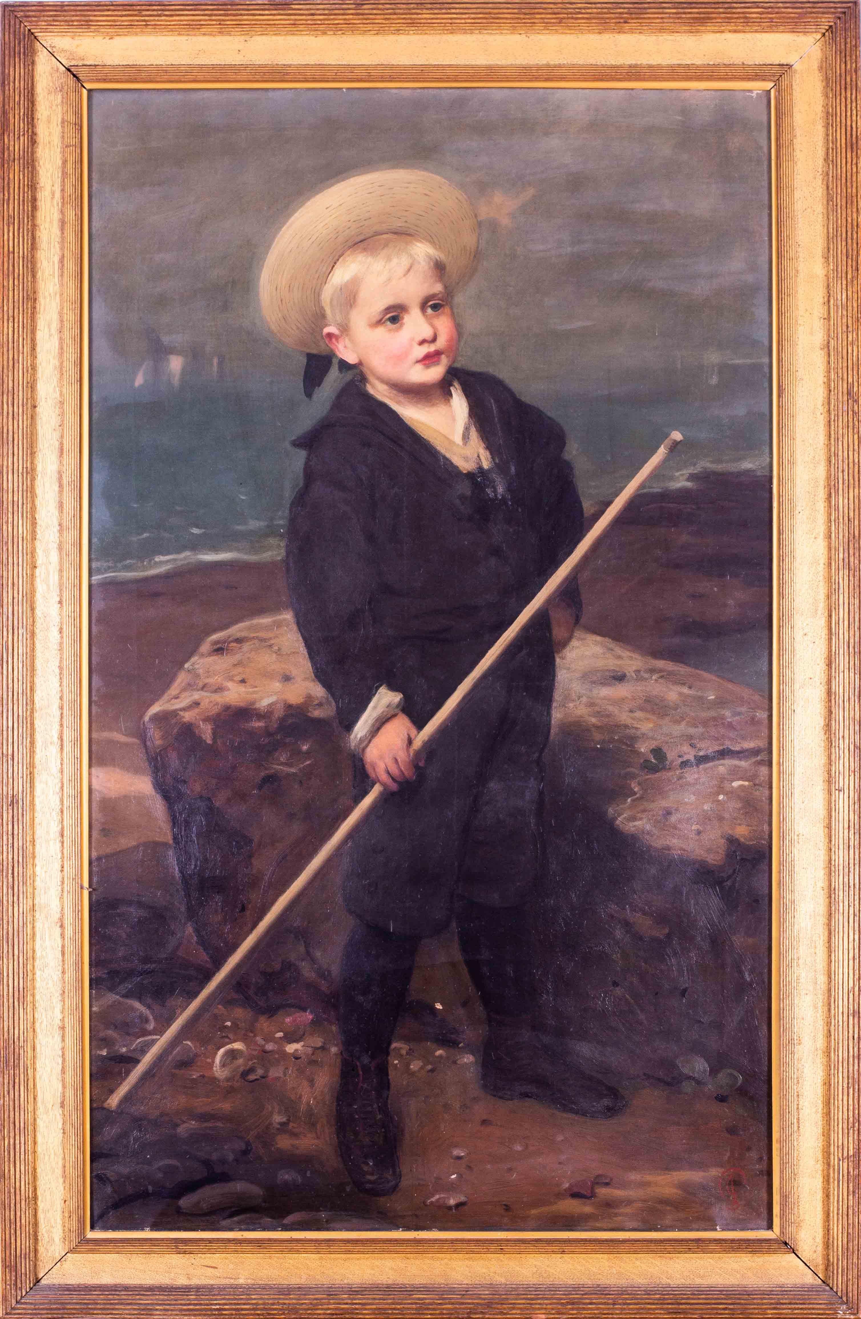 Grande peinture à l'huile britannique du 19e siècle, portrait d'un jeune marin