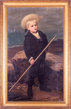 19th Century British large oil painting, portrait of a young sailor