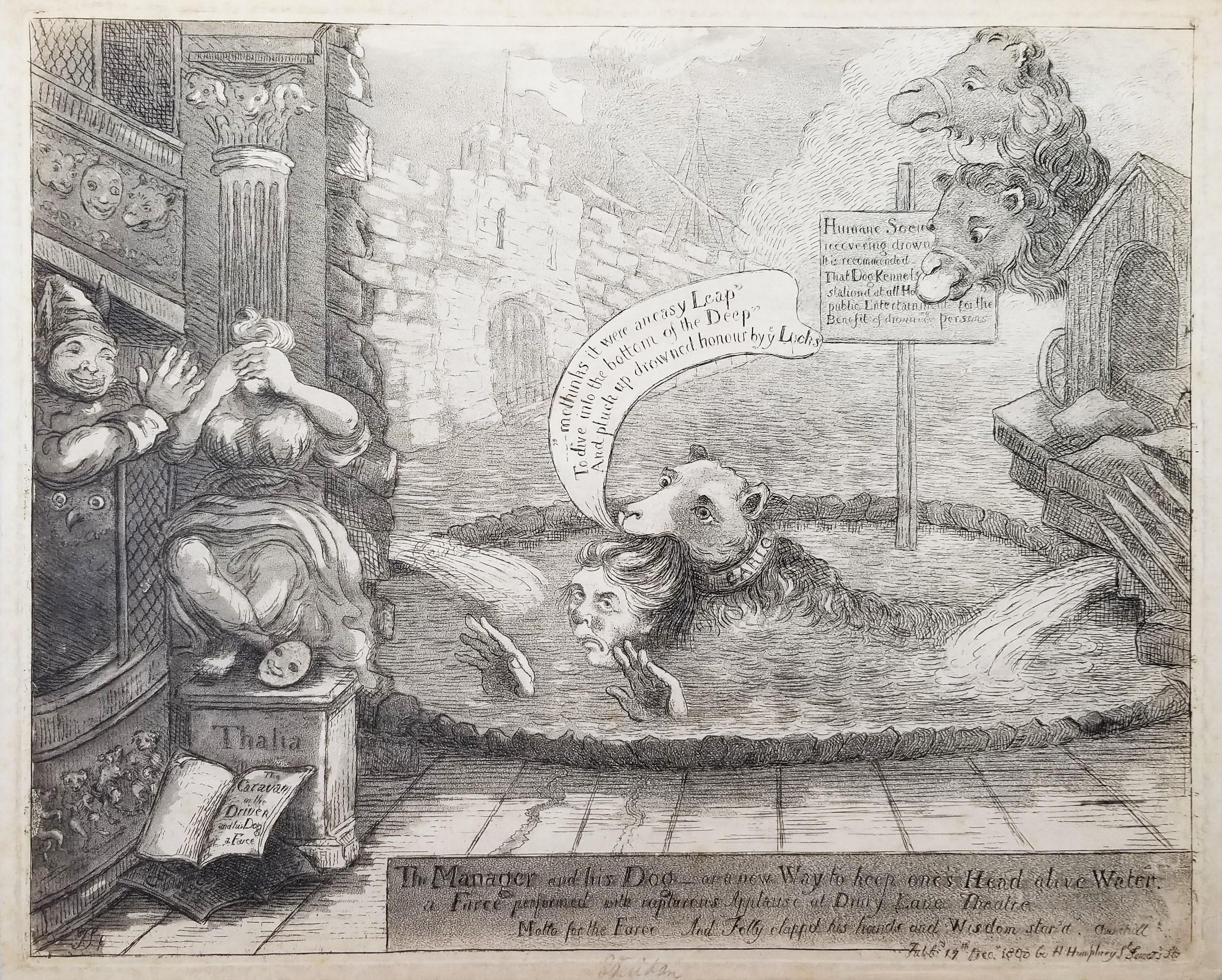 The Manager and his Dog /// Caricature Cartoonist British Humor Satire Etching - Print by James Sayers