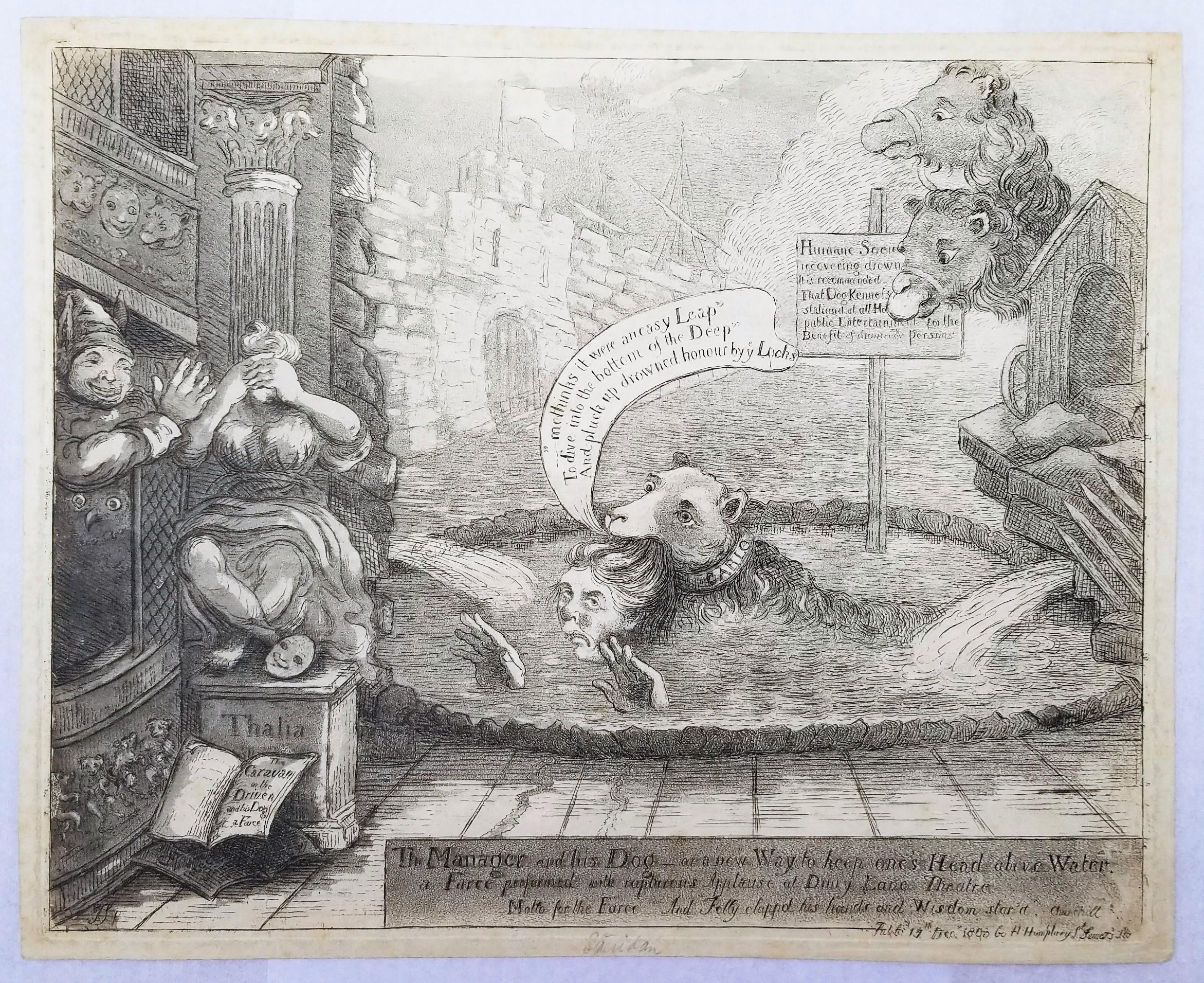 The Manager and his Dog /// Caricature Cartoonist British Humor Satire Etching - Old Masters Print by James Sayers