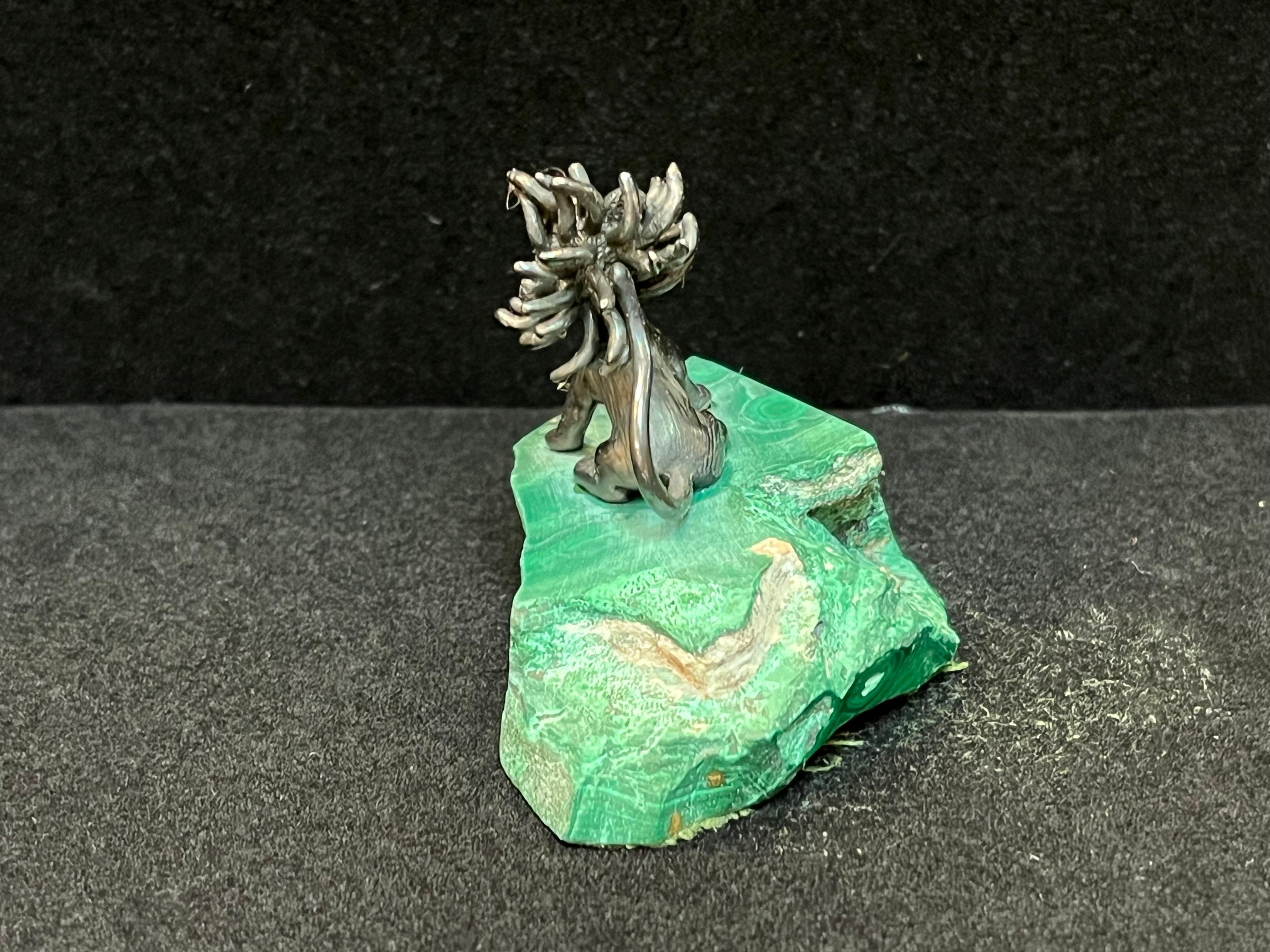James Schwabe Sterling Silver and Gemstone Lion Sculpture Mounted on Malachite 9