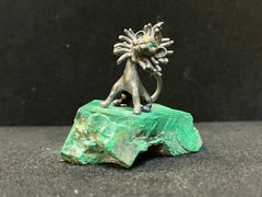 James Schwabe Sterling Silver and Gemstone Lion Sculpture Mounted on Malachite