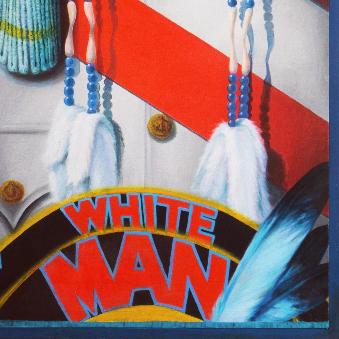 „Roter Mann/Weißer Mann“, große Pop-Art-Figur, First Nation, amerikanische Ureinwohner, RCMP (Braun), Figurative Painting, von James Scott
