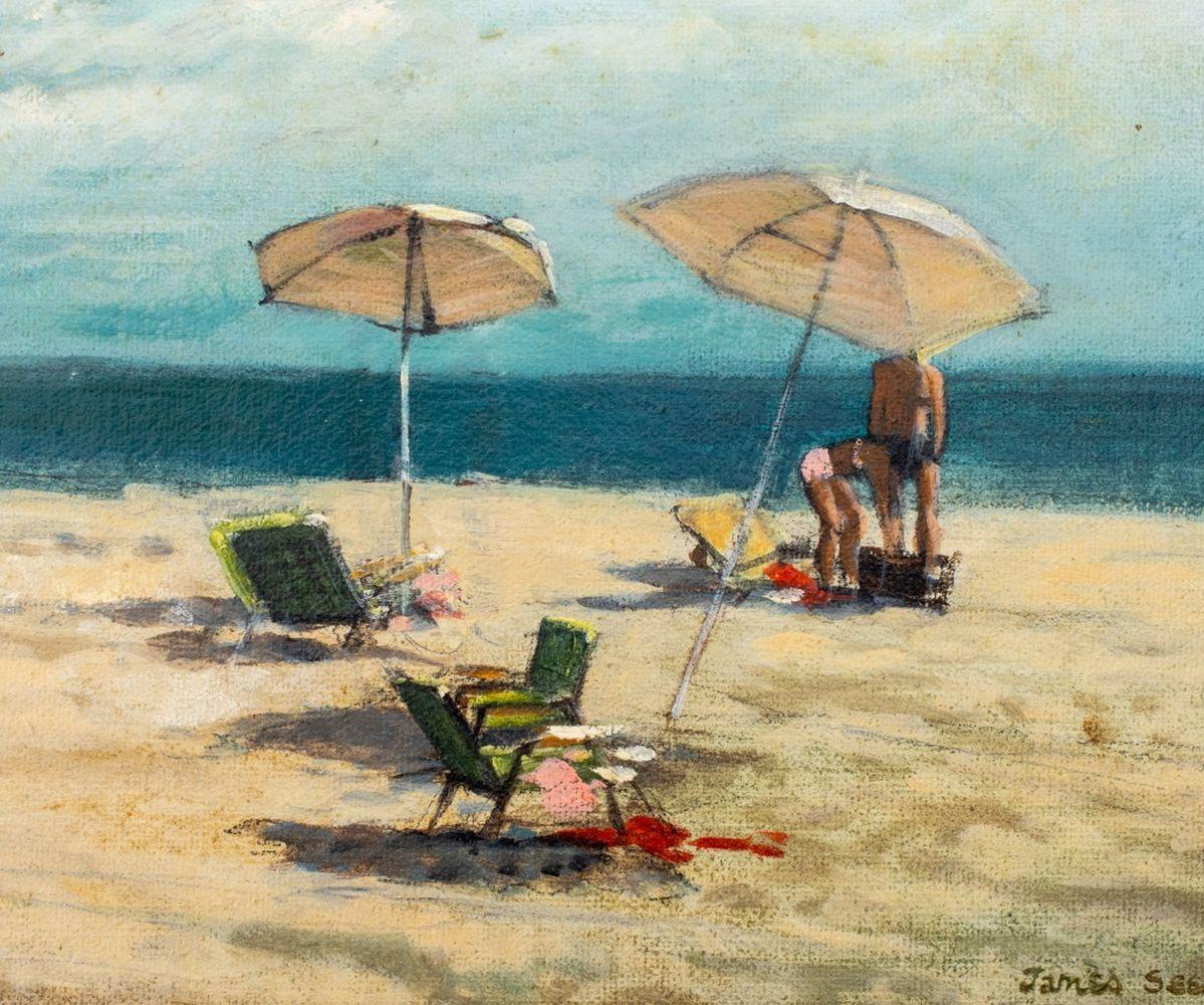 Strand-Szene (Braun), Figurative Painting, von James Seeman