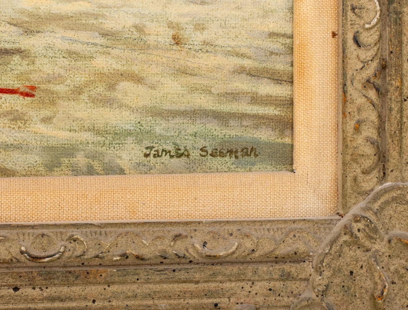 James Seeman (Amerikaner, 1914-1994), Strandszene, Öl auf Leinwand, signiert unten rechts, bemalter Holzrahmen. Bild: 11,25