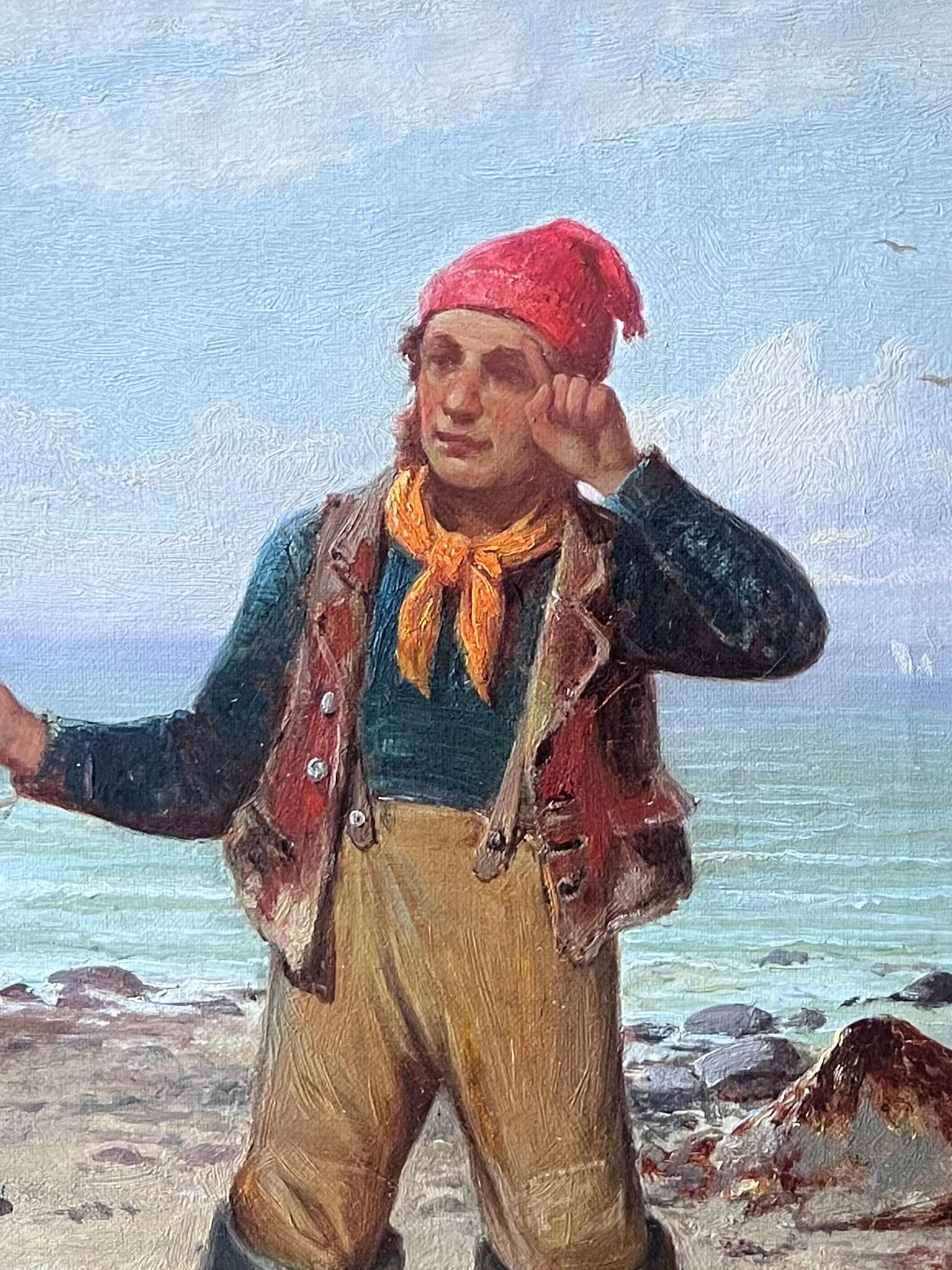 'Going for a Saile, Sir?'
by James Seymour Adams (English, fl.1883-1888)
oil on canvas, framed
signed lower right and titled verso
framed: 21 x 18 inches
canvas: 15 x 12 inches
Provenance: private collection with attached former gallery label shown