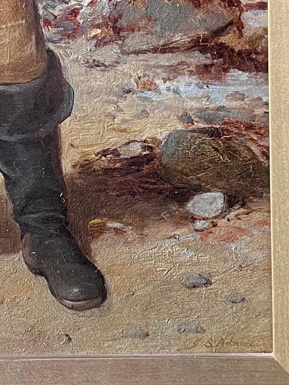 Fine 1880's British Signed Oil Painting Old Fisherman Sailor Standing on Beach For Sale 1