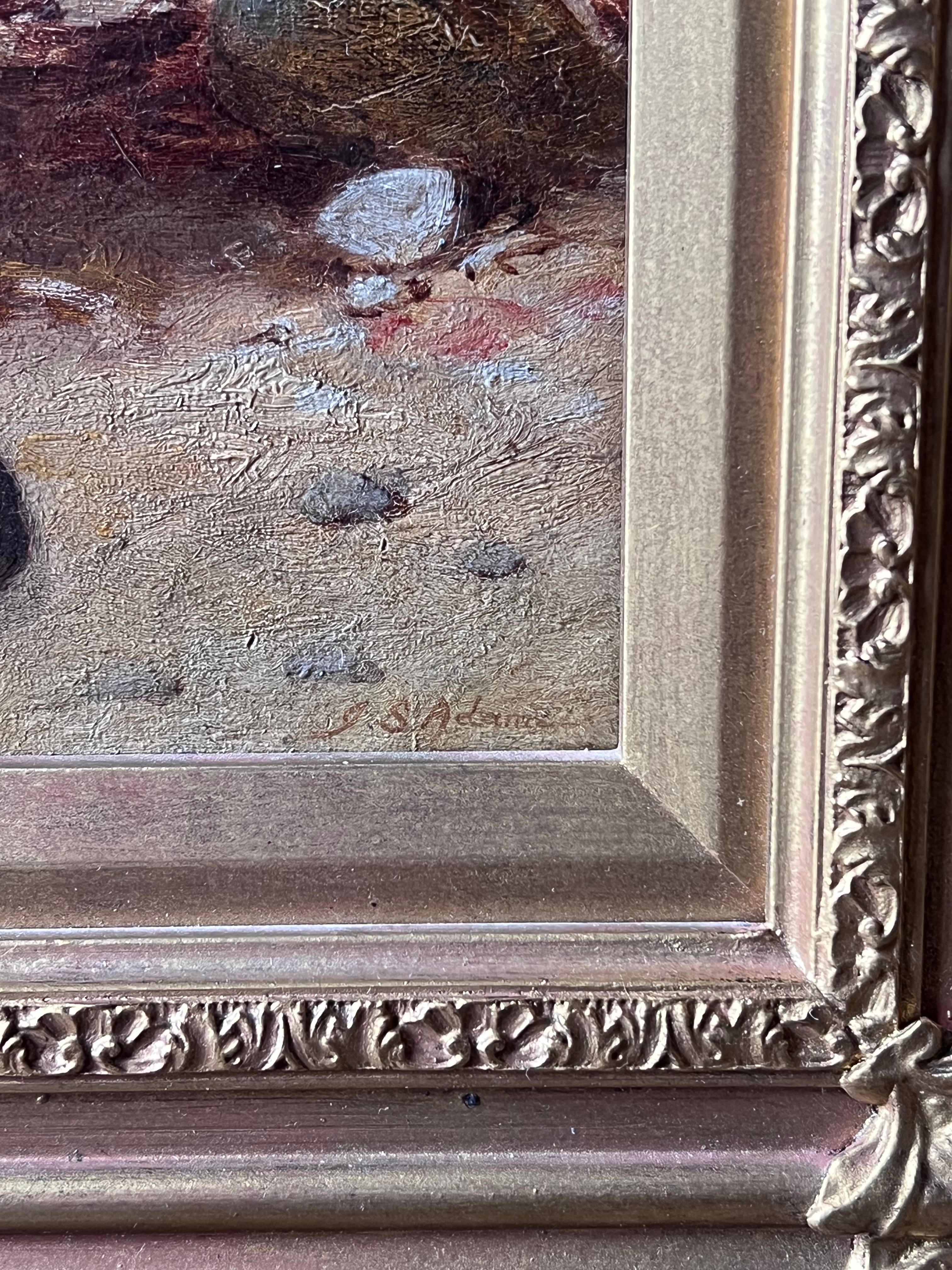 Fine 1880's British Signed Oil Painting Old Fisherman Sailor Standing on Beach For Sale 3