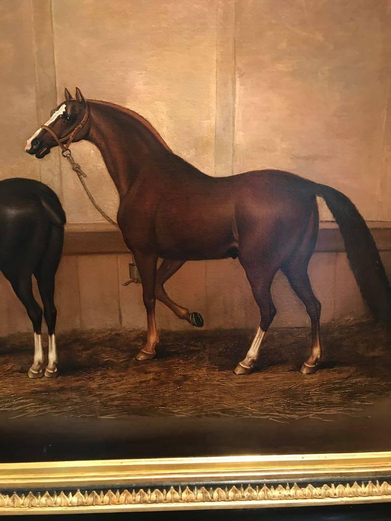 Peinture à l'huile du 18e siècle : chevaux nourrissant aux Stables - Maîtres anciens Painting par James Seymour