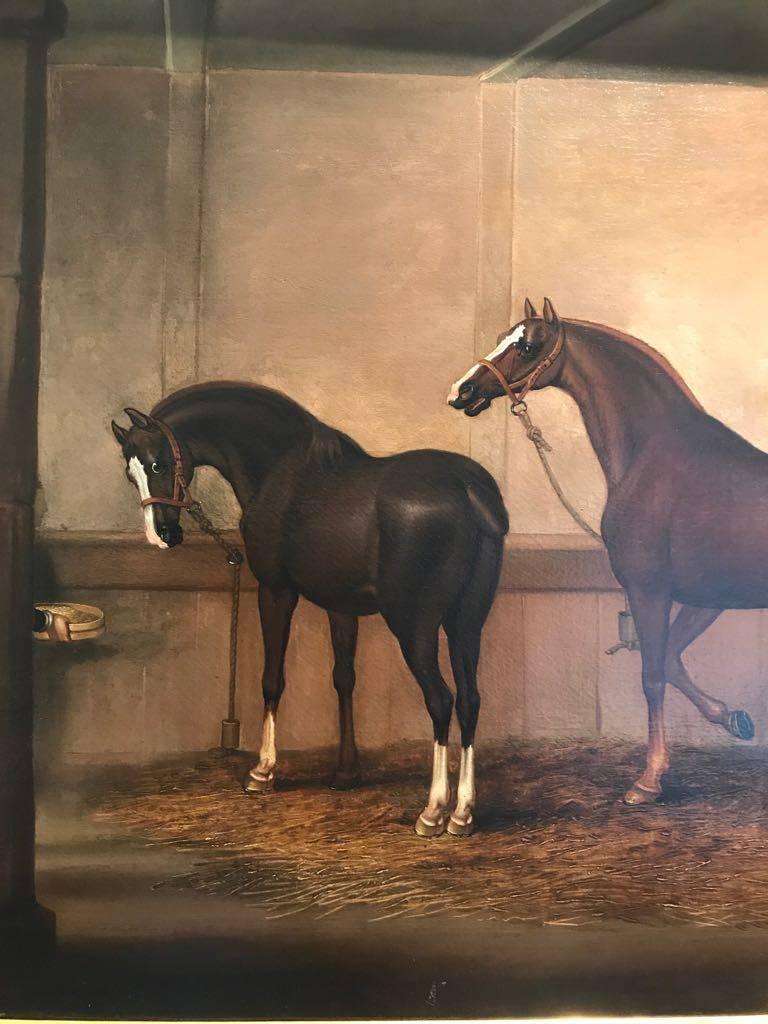 18° Quadro a olio Cavalli che si nutrono nelle stalle - Animal Painting Nero di James Seymour