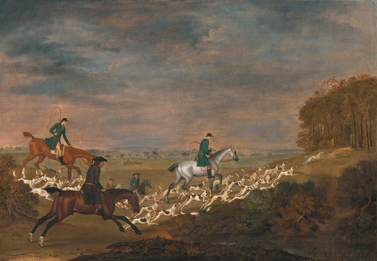 James Seymour Landscape Painting - 'Sir William Jolliffe's Hounds' - The Hunt in full cry