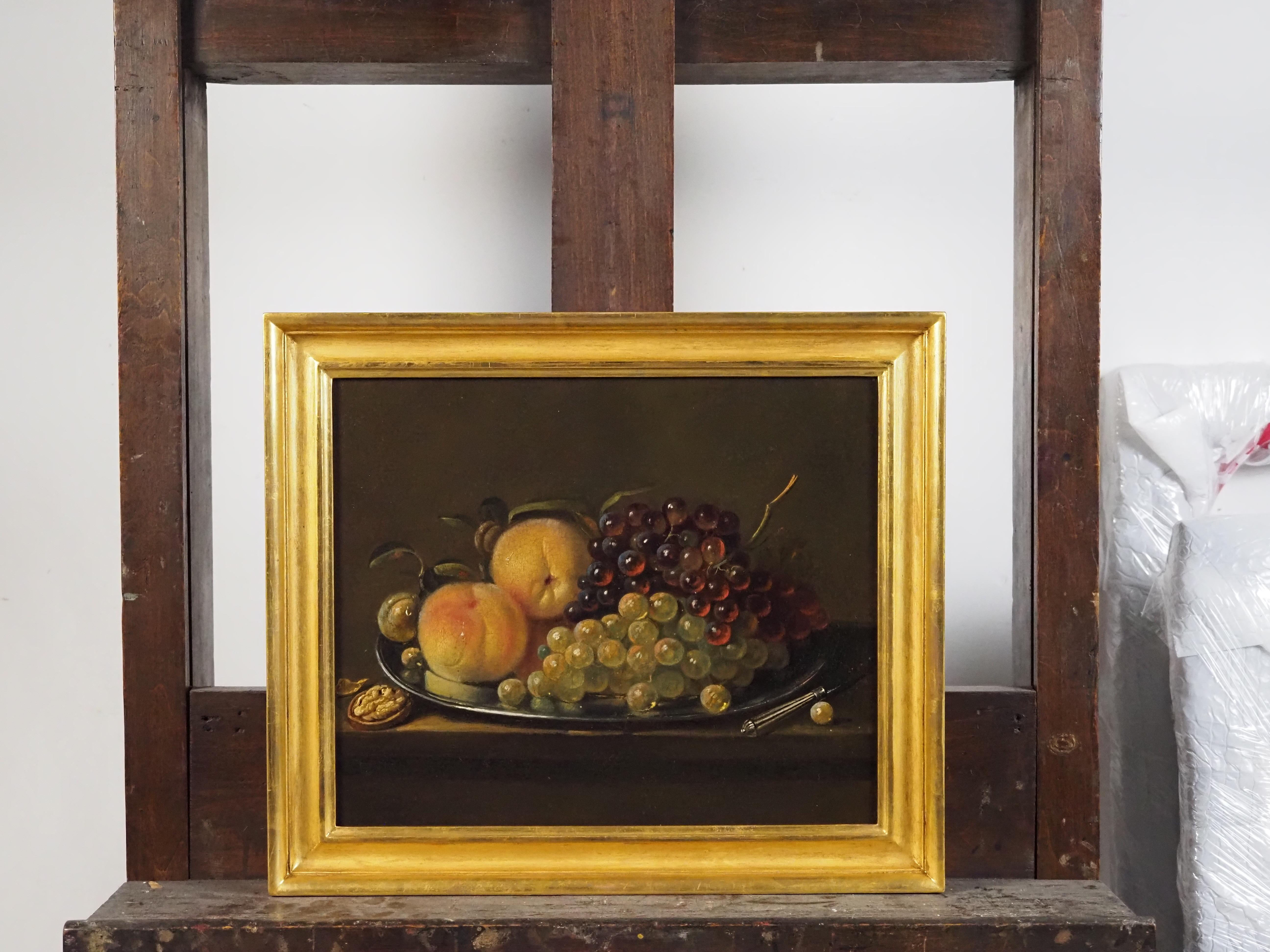 Still life of grapes, peaches and hazelnuts - Old Masters Painting by James Shaw